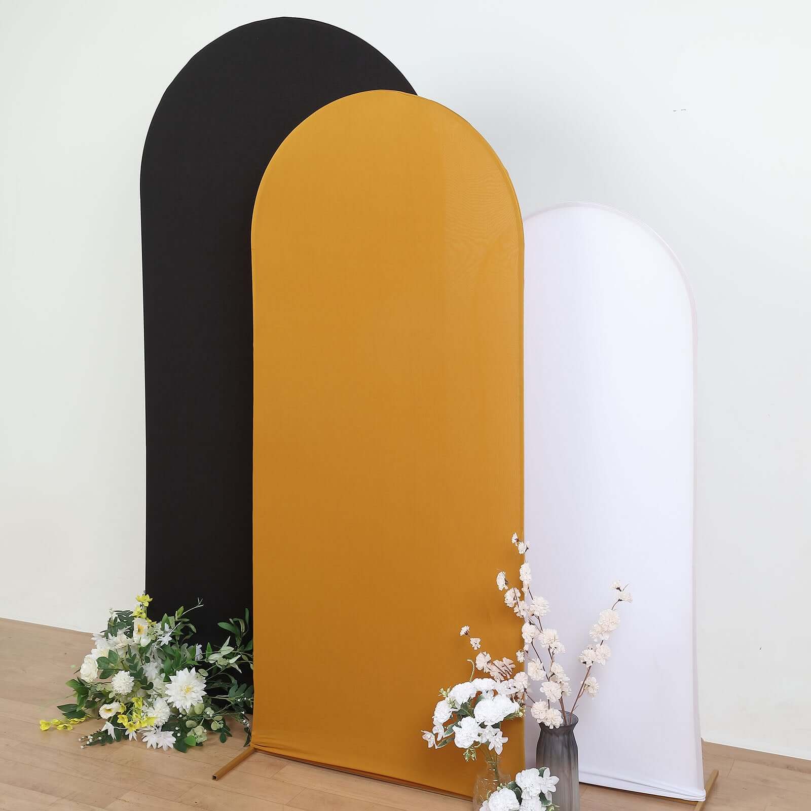 Matte Gold Spandex Fitted Wedding Arch Cover For Round Top Chiara Backdrop Stand 6ft - Image 2