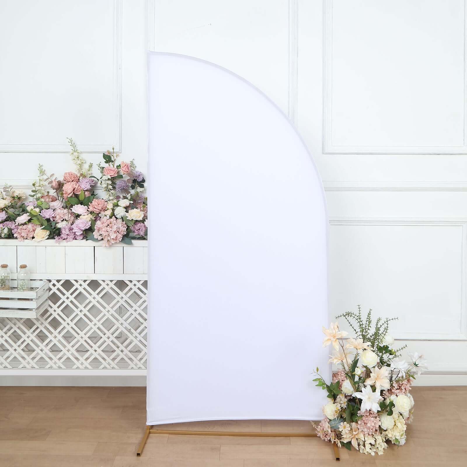 Matte White Fitted Spandex Half Moon Wedding Arch Cover, Custom Fit Chiara Backdrop Stand Cover 6ft - Image 2