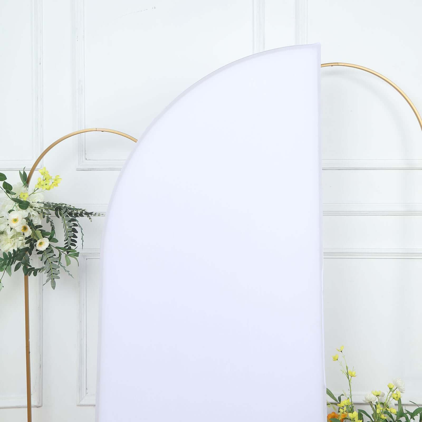 Matte White Fitted Spandex Half Moon Wedding Arch Cover, Custom Fit Chiara Backdrop Stand Cover 6ft - Image 6