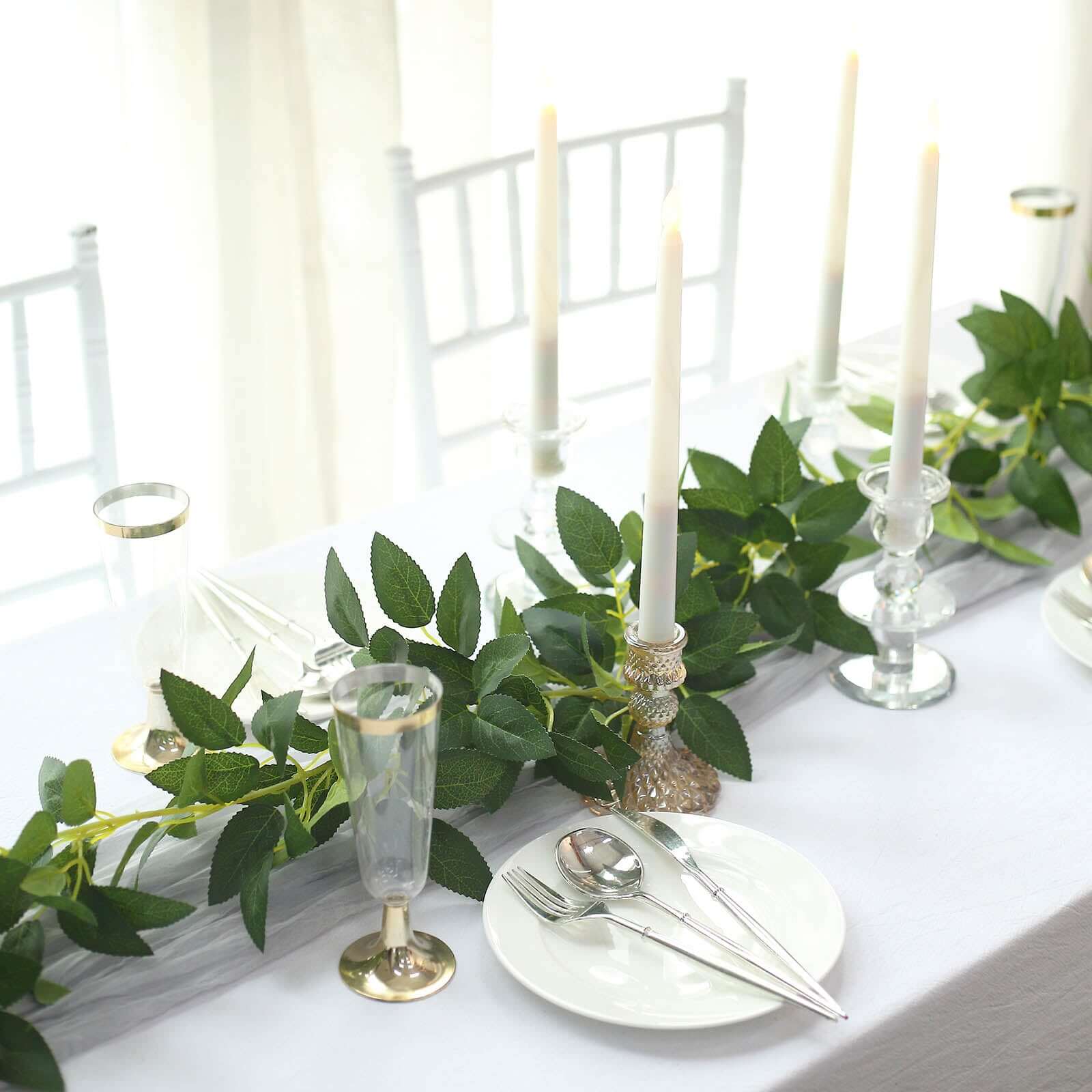 Real Touch Green Artificial Silk Rose Leaf Table Garland, Flexible Hanging Greenery Vine 6ft - Image 6