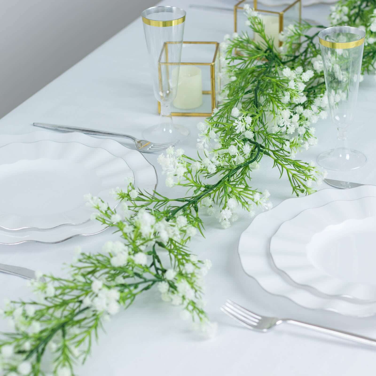 White Artificial Silk Gypsophila Table Flower Garland, Faux Baby Breath Hanging Flower Vines 6ft - Image 6