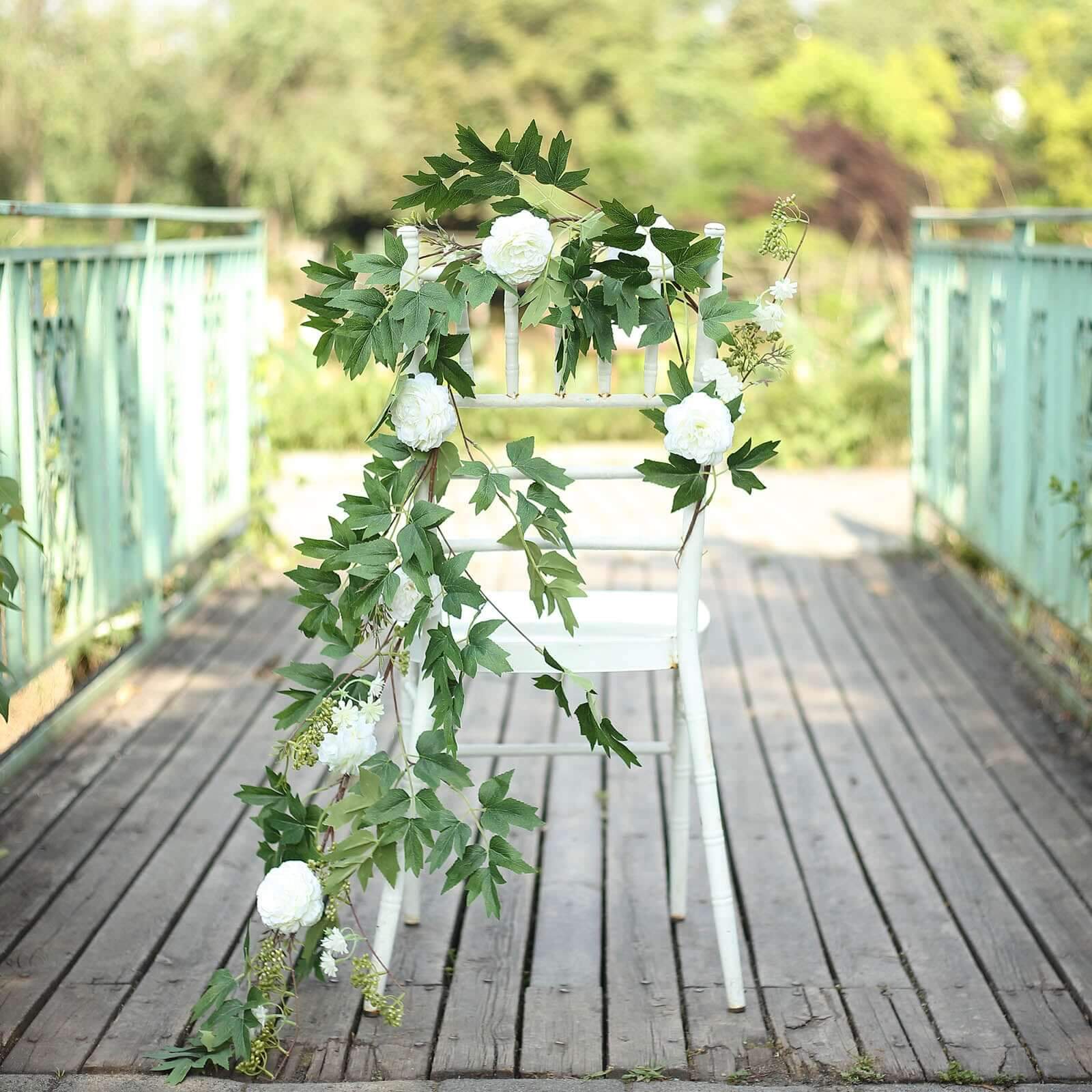 White Artificial Silk Peony/Foliage Hanging Flower Garland Vine 6ft - Image 5