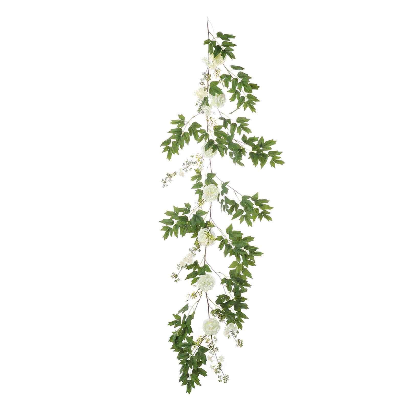 White Artificial Silk Peony/Foliage Hanging Flower Garland Vine 6ft - Image 6