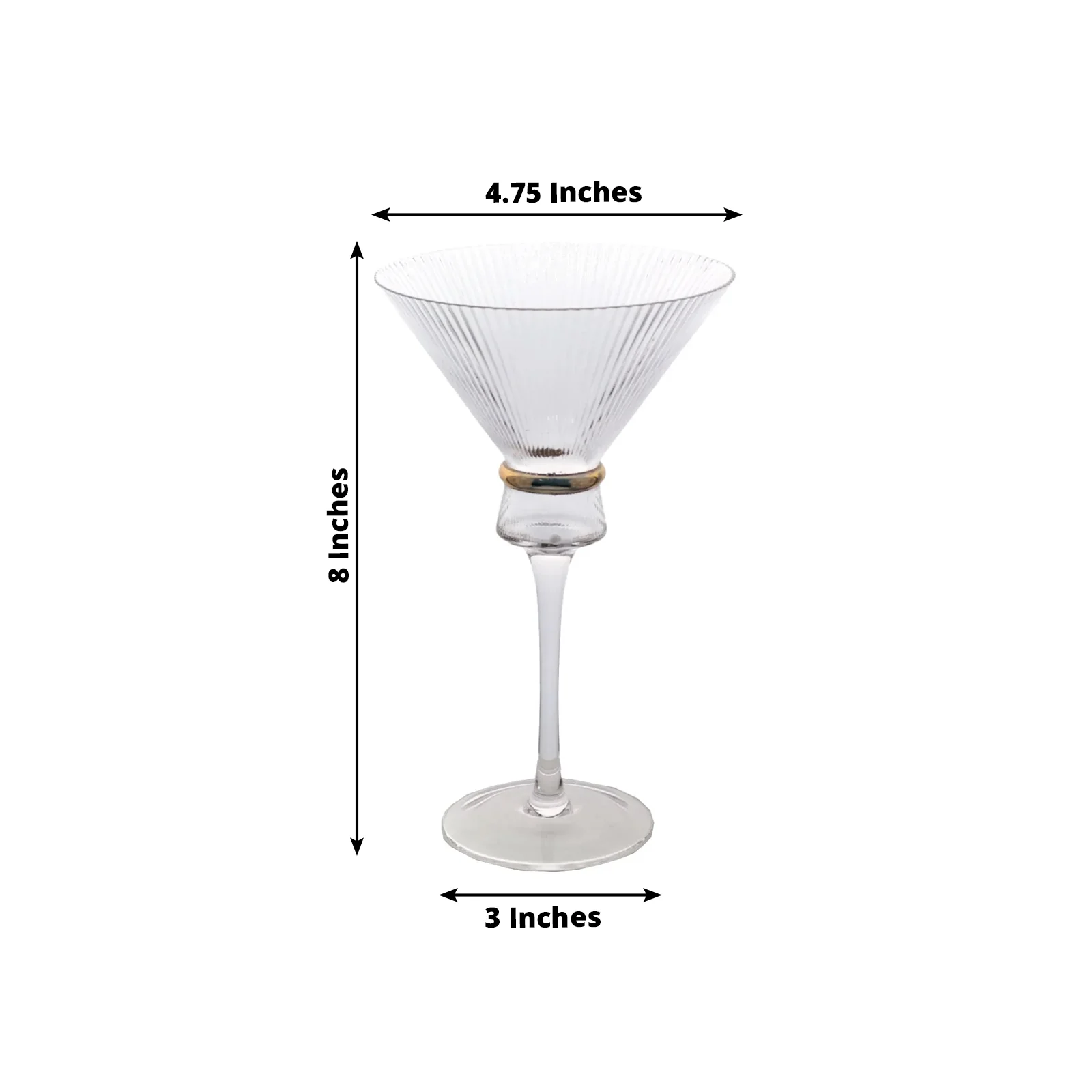 6-Pack Martini Glasses – 10oz Real Glass, Clear Ribbed Design with Gold Ring Accent, Elegant Cocktail Glasses for Martinis & Cosmopolitans – 8" Tall - Image 3