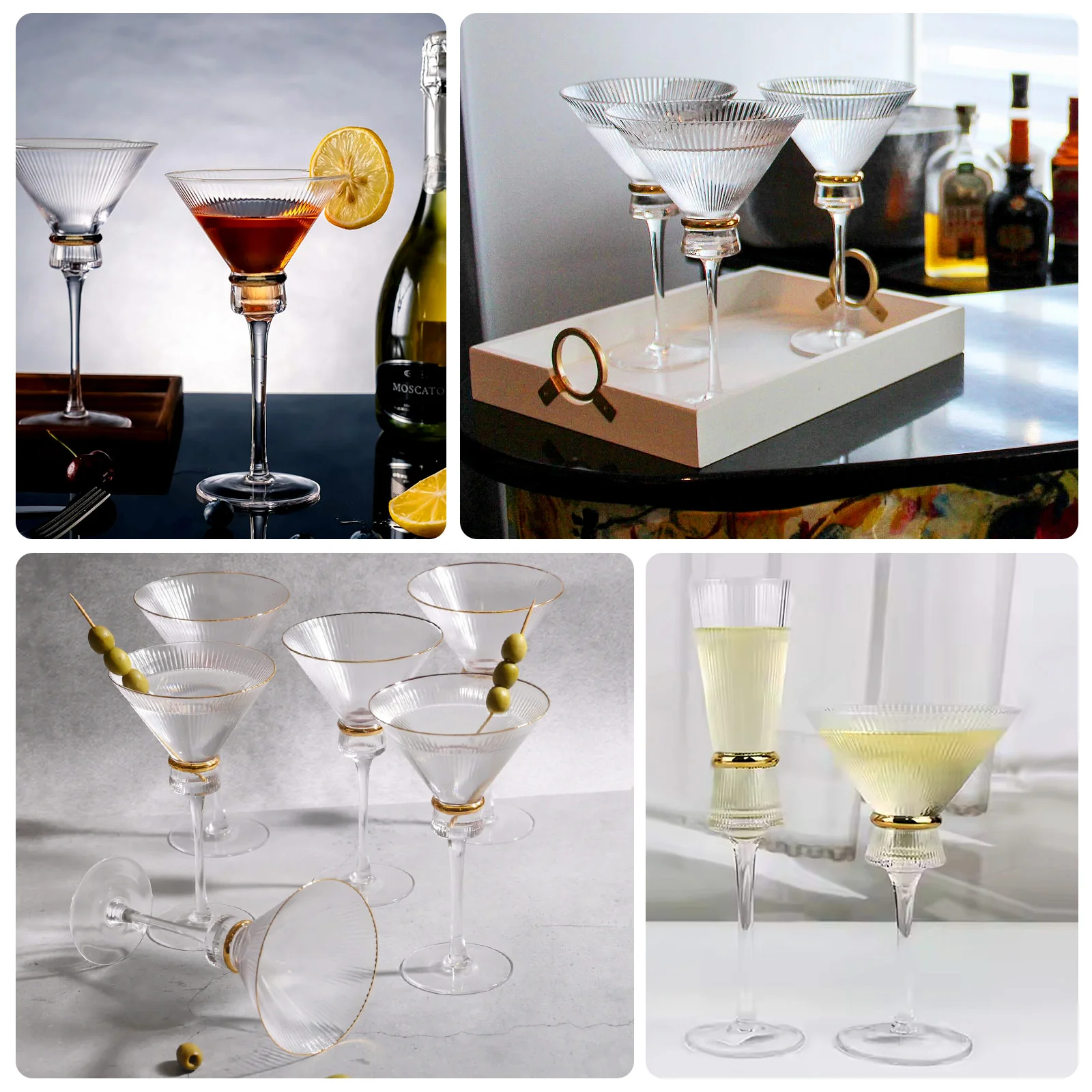6-Pack Martini Glasses – 10oz Real Glass, Clear Ribbed Design with Gold Ring Accent, Elegant Cocktail Glasses for Martinis & Cosmopolitans – 8" Tall - Image 5