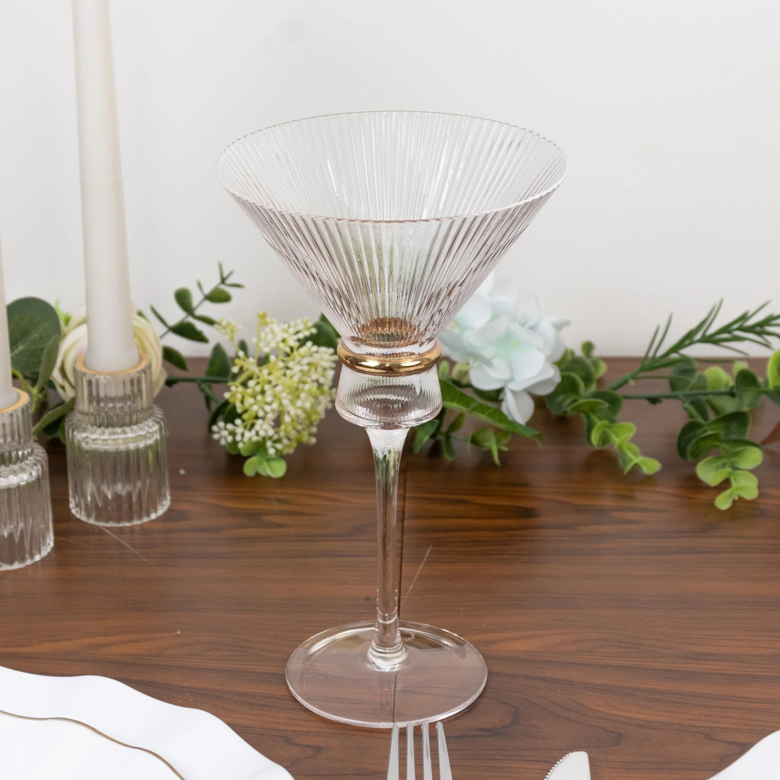 6-Pack Martini Glasses – 10oz Real Glass, Clear Ribbed Design with Gold Ring Accent, Elegant Cocktail Glasses for Martinis & Cosmopolitans – 8" Tall - Image 7