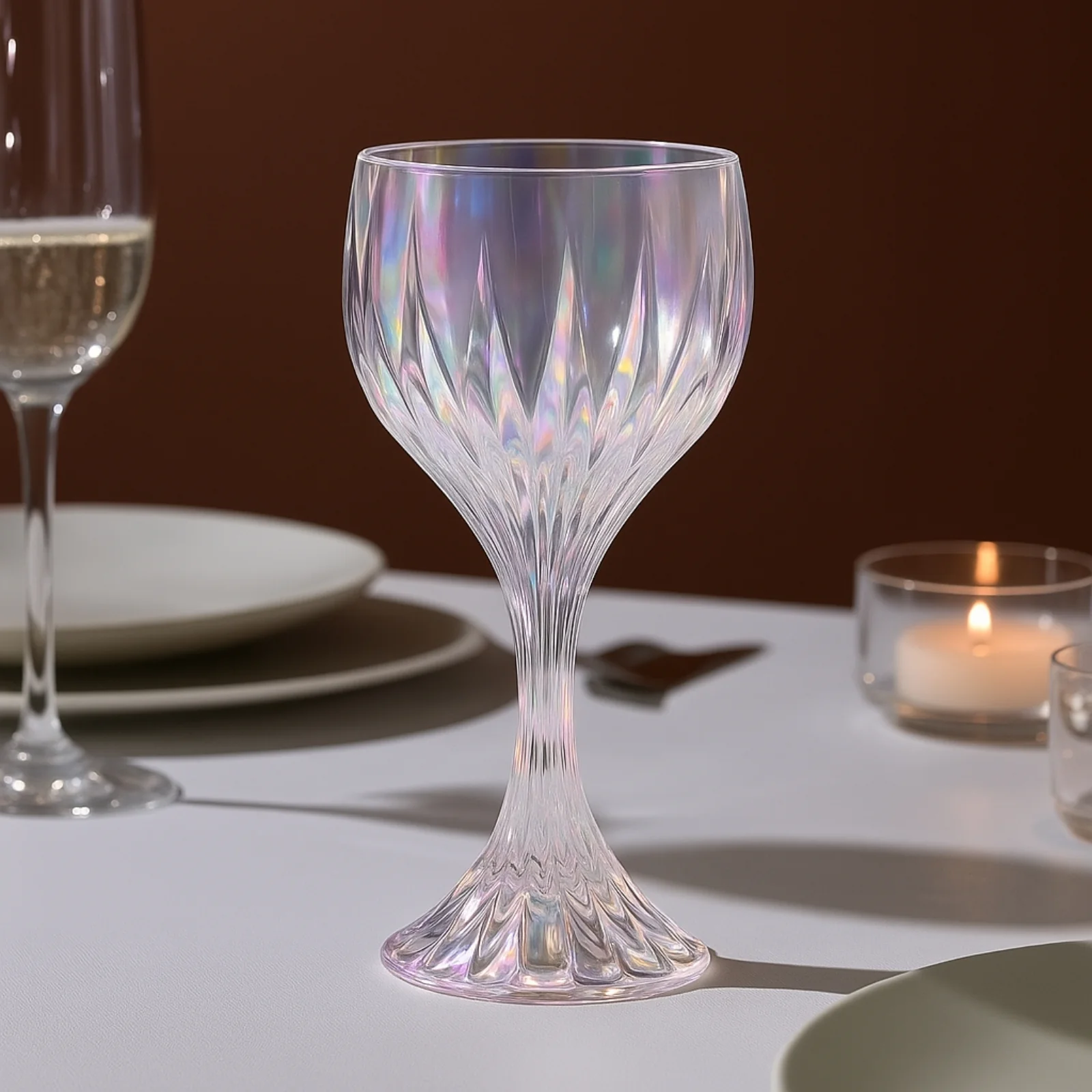 6 Pack Prism Cut Wine Glass Goblets – Iridescent Clear 10oz Crystal Stemware for Red & White Wine - Image 4