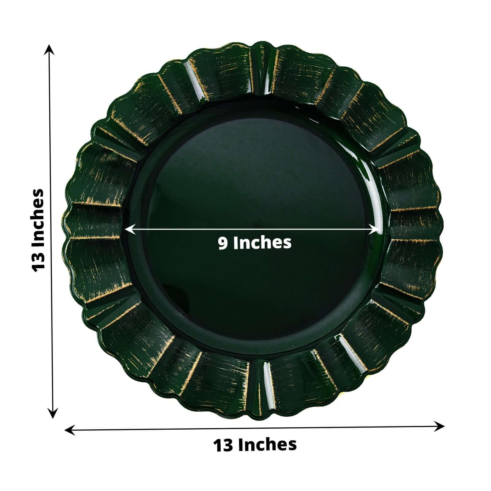 6-Pack Acrylic Plastic Charger Plates 13" Round Hunter Emerald Green with Gold Brushed Wavy Scalloped Rim - Dinner Charger Tableware - Image 3