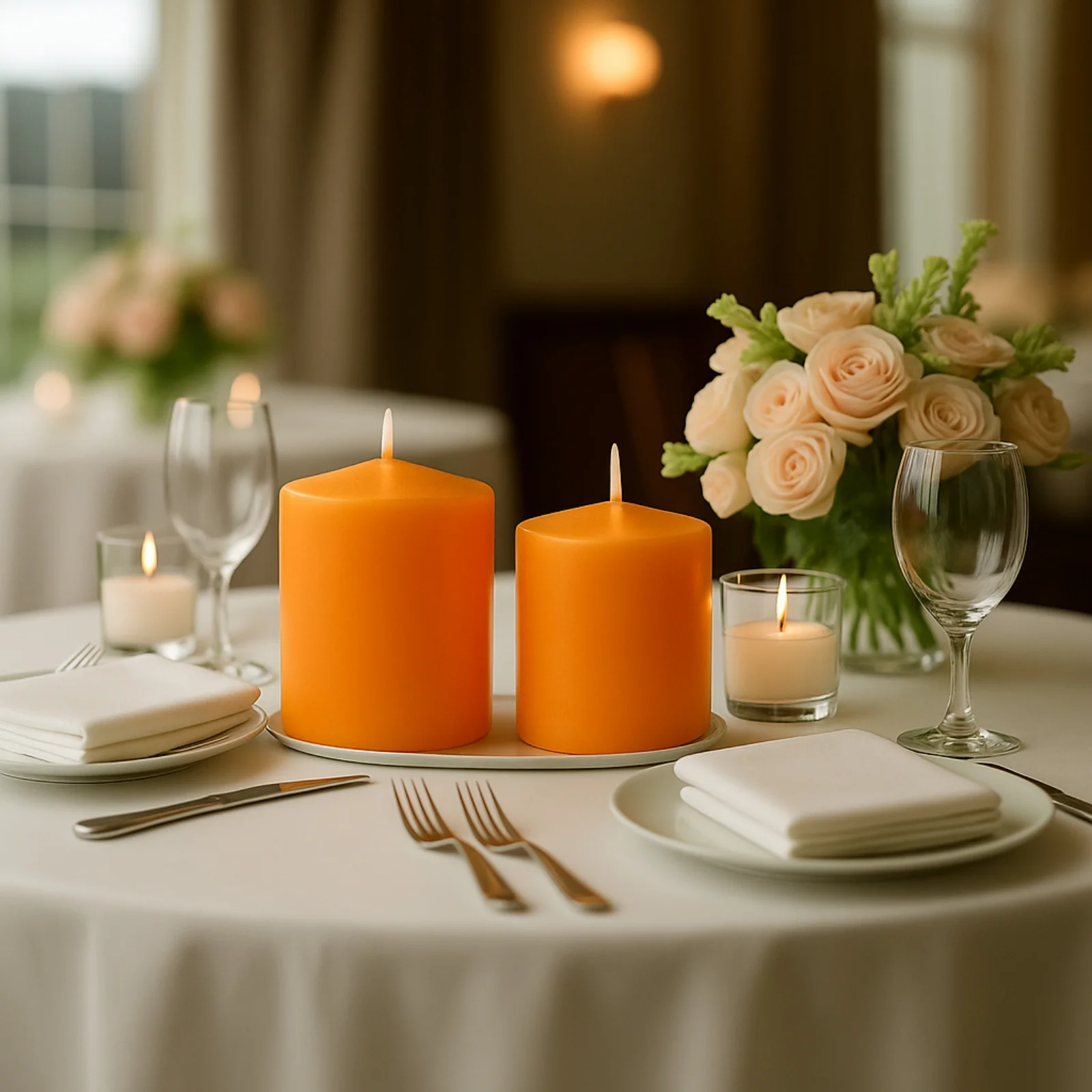 6-Pack Unscented Pillar Candles – Dripless 3"x3" Orange Paraffin Wax with Smokeless Cotton Wicks, Clean & Long-Lasting 30-Hour Burn - Image 2
