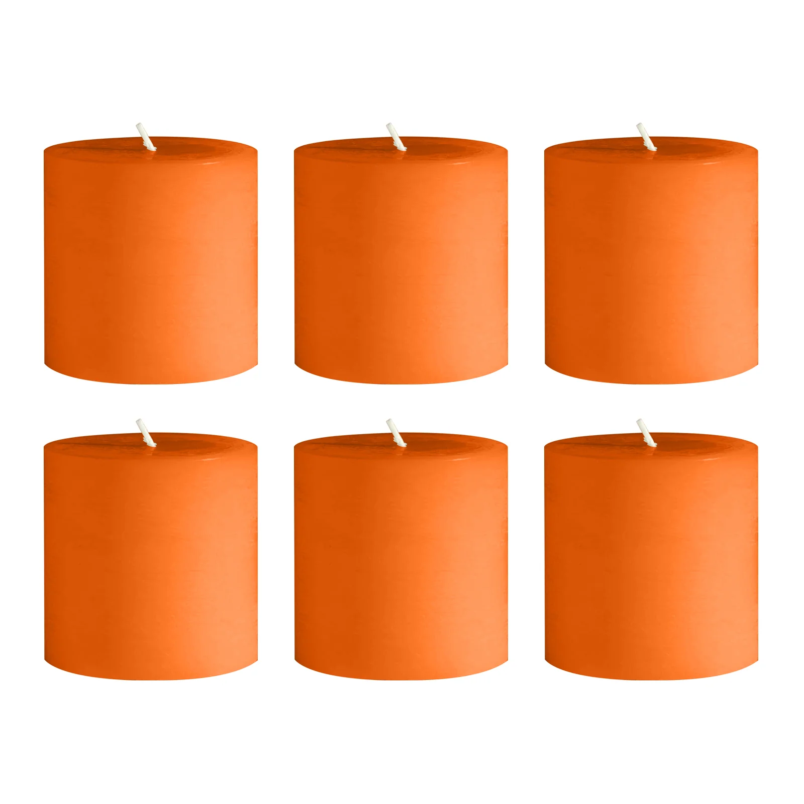 6-Pack Unscented Pillar Candles – Dripless 3"x3" Orange Paraffin Wax with Smokeless Cotton Wicks, Clean & Long-Lasting 30-Hour Burn - Image 6