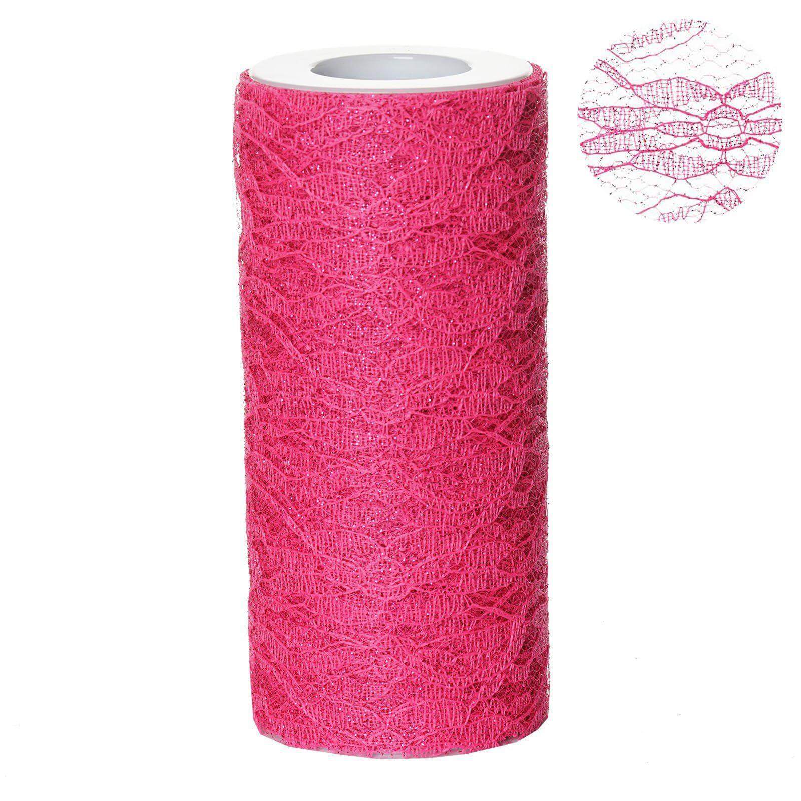 Fuchsia Floral Lace Shimmer Glitter Tulle Fabric Bolt 6"X10 Yards - Image 2