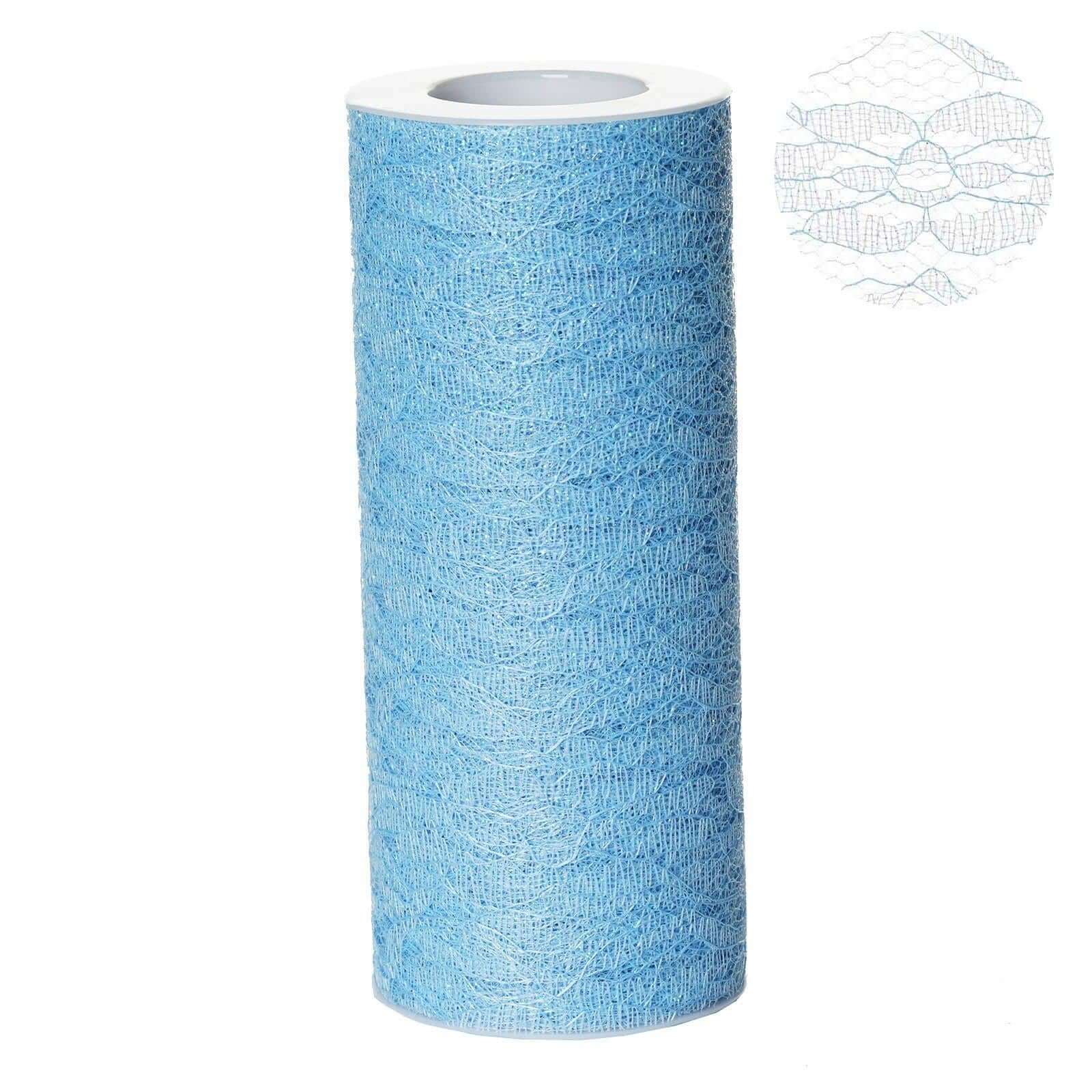 Serenity Blue Floral Lace Shimmer Glitter Tulle Fabric Bolt 6"X10 Yards - Image 2