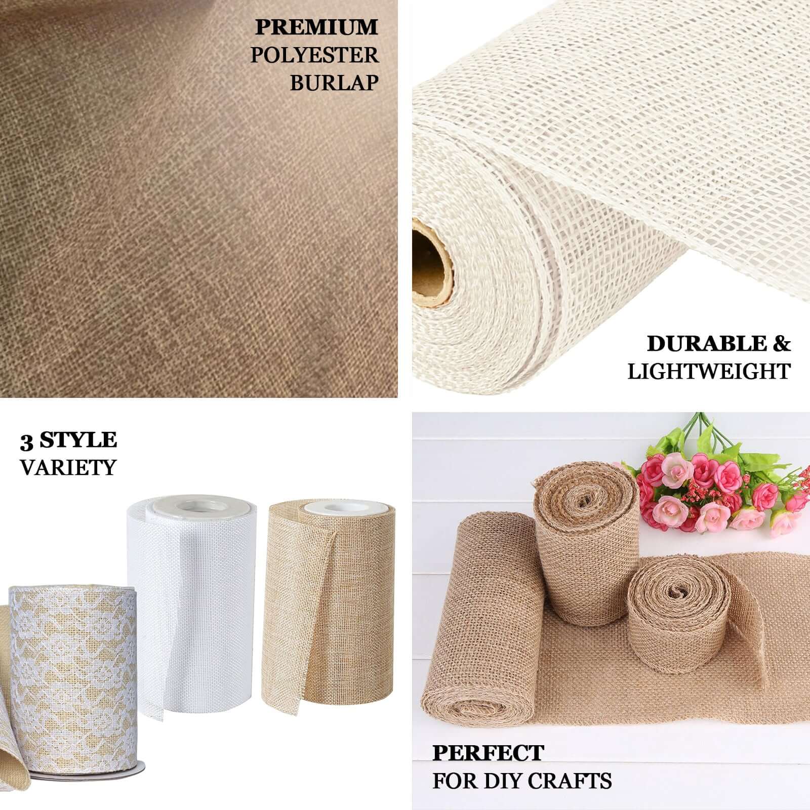 White Polyester Burlap Fabric Roll 6"x10 Yards - Image 3