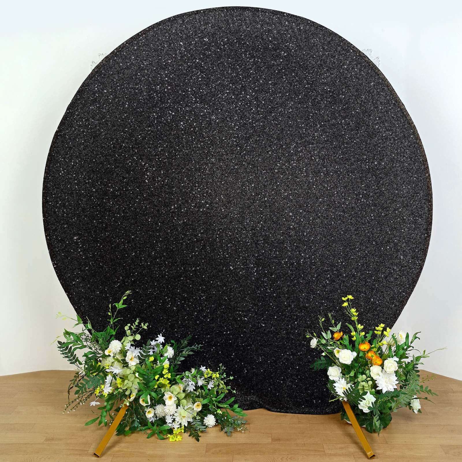 Black Metallic Shimmer Tinsel Spandex Party Photo Backdrop, 2-Sided Round Wedding Arch Cover 7.5ft - Image 7