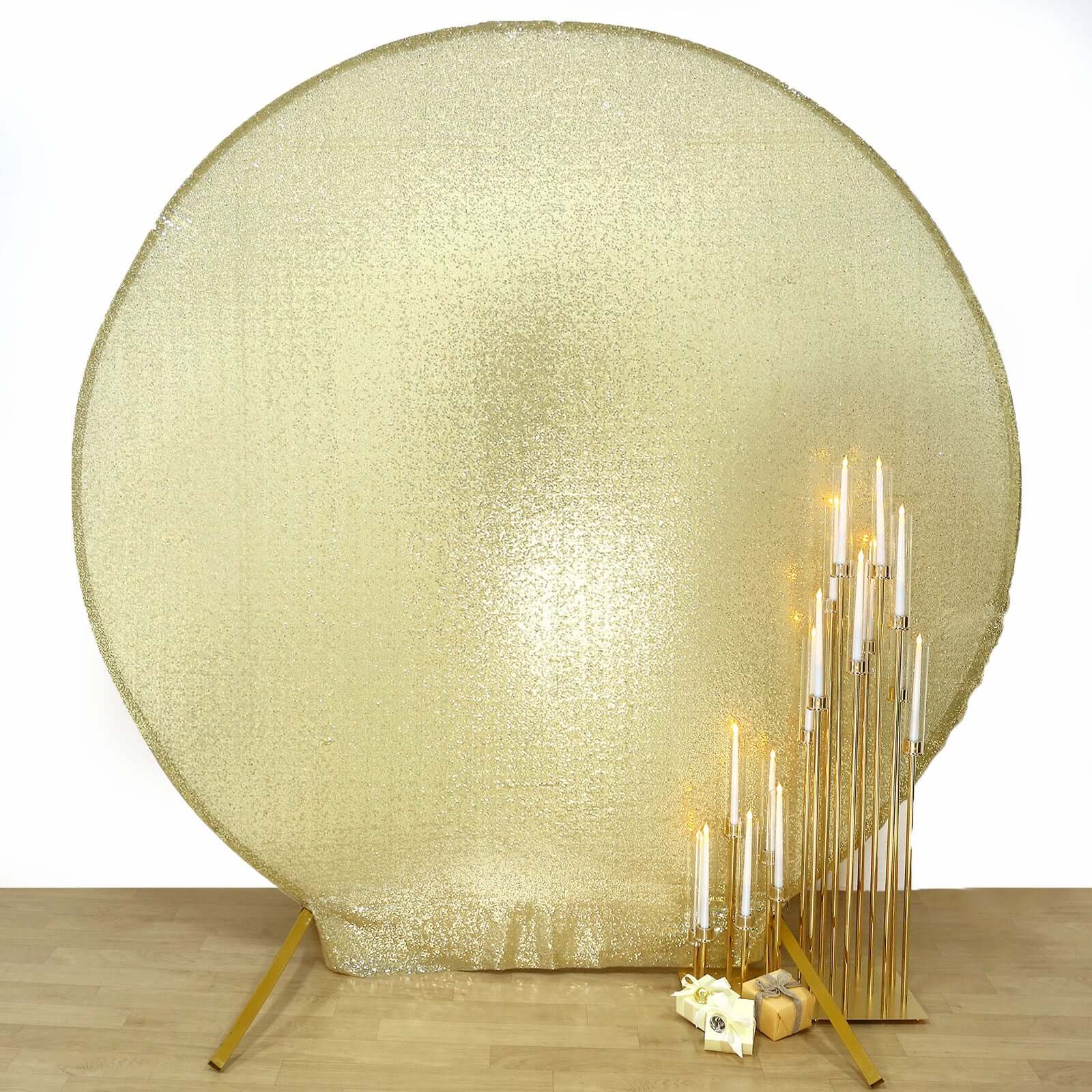 Champagne Sparkle Sequin Photo Backdrop Stand Cover, Shiny Shimmer Round Wedding Arch Cover, 2-Sided Custom Fit 7.5ft