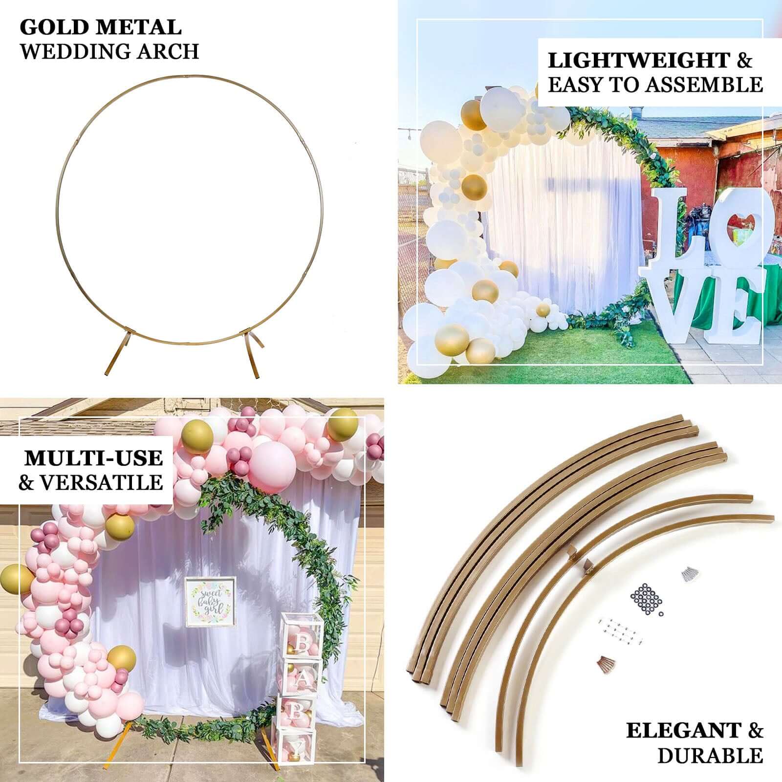 Elegant Gold Metal Round Wedding Arch Photo Backdrop Stand 7.5ft - Image 4