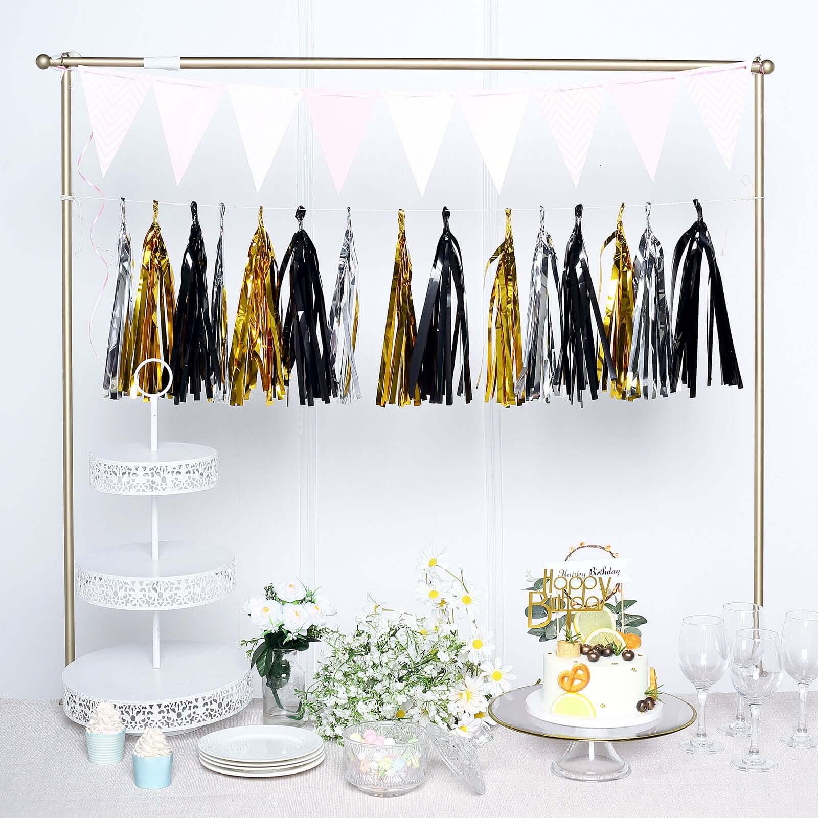 Metallic Gold Foil Tassels Fringe Garland, Tinsel Streamer Party Backdrop Decorations 7.5ft Long - Image 2