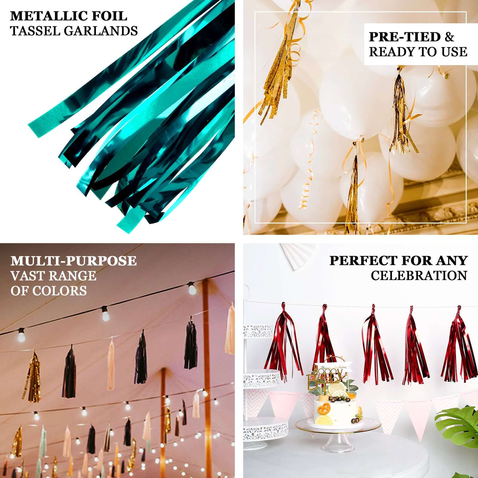 Metallic Silver Foil Tassels Fringe Garland, Tinsel Streamer Party Backdrop Decorations 7.5ft Long - Image 4