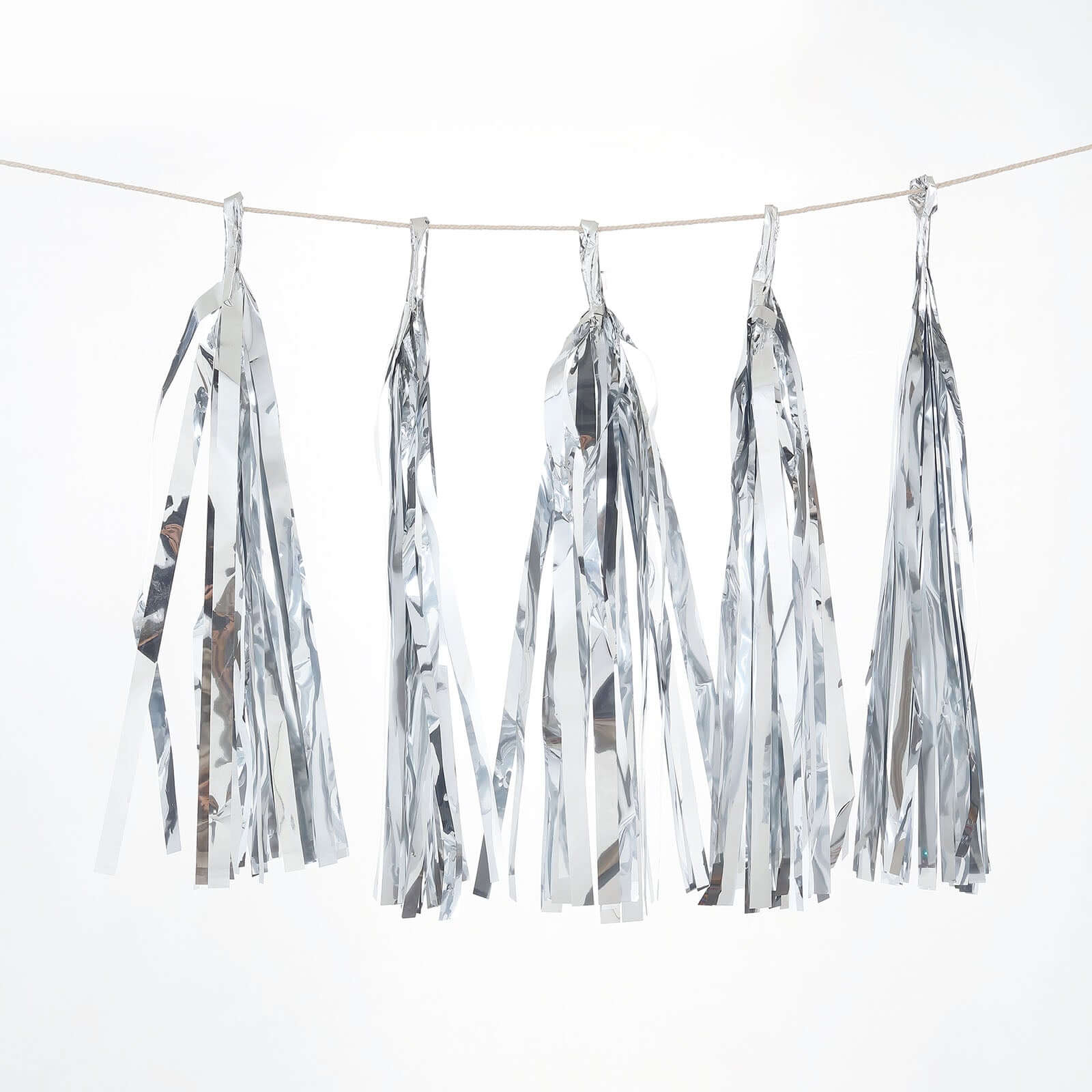 Metallic Silver Foil Tassels Fringe Garland, Tinsel Streamer Party Backdrop Decorations 7.5ft Long - Image 8