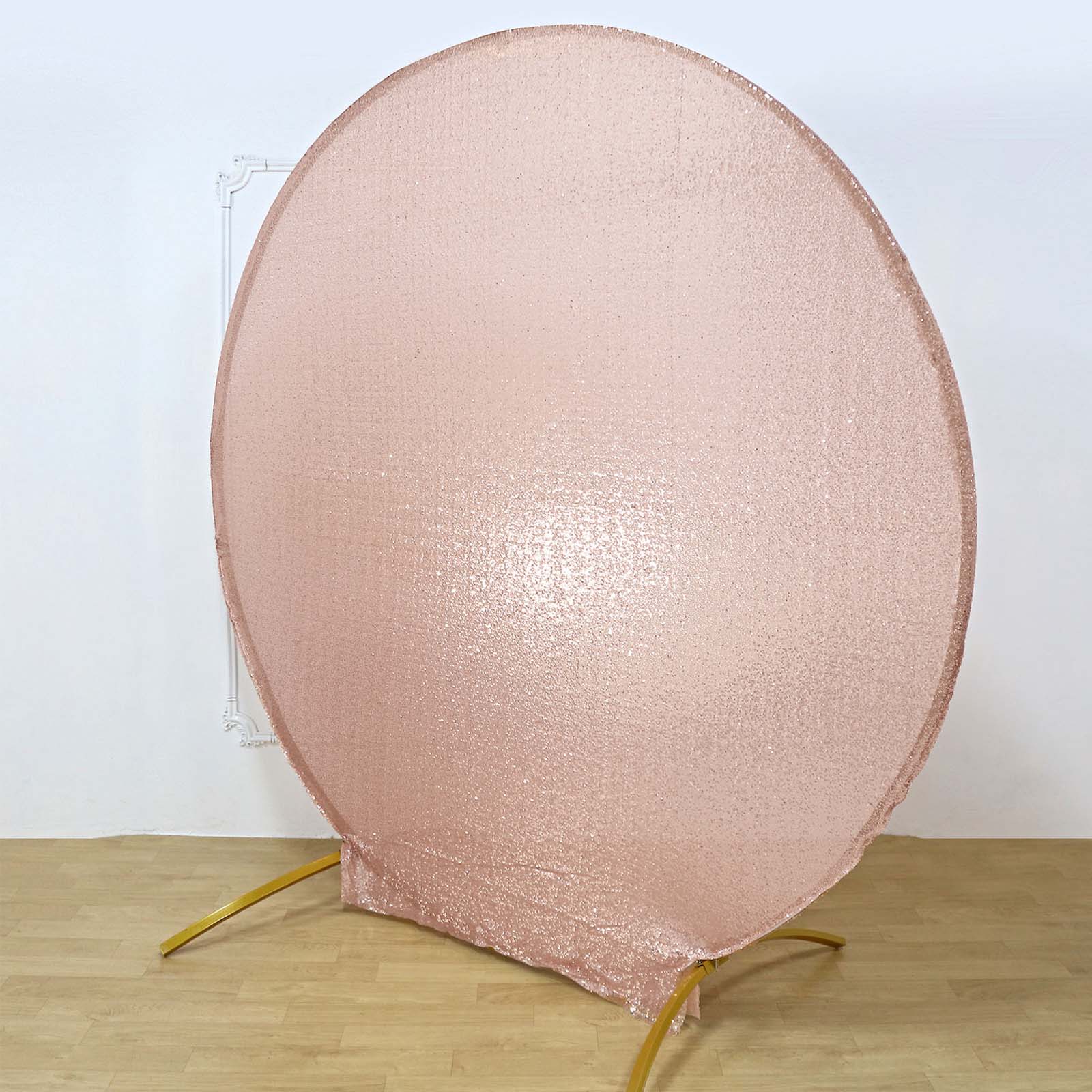 Metallic Blush Sparkle Sequin Photo Backdrop Stand Cover, Shiny Shimmer Round Wedding Arch Cover, 2-Sided Custom Fit 7.5ft - Image 2
