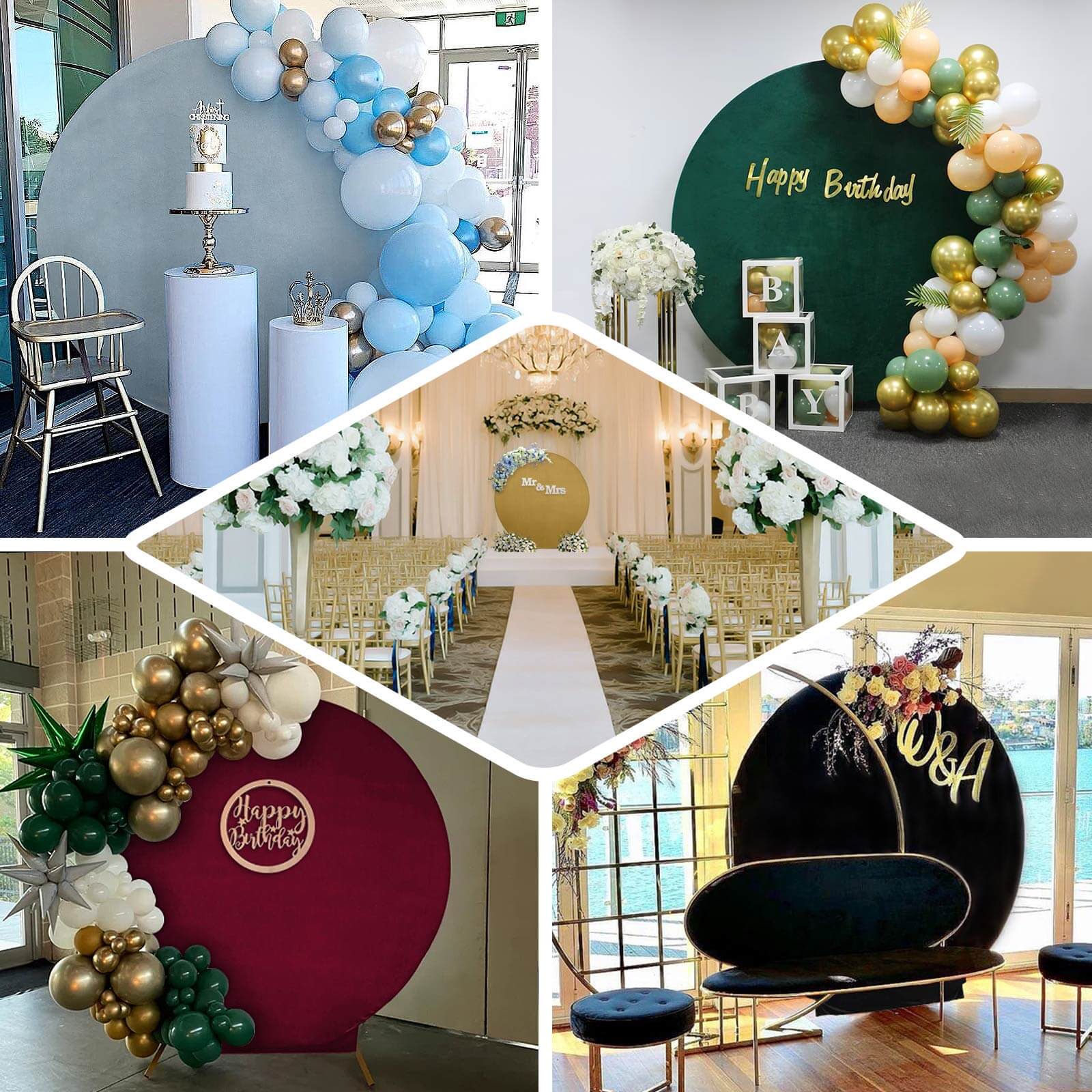 Gold Soft Velvet Fitted Round Wedding Arch Backdrop Cover 7.5ft - Image 5