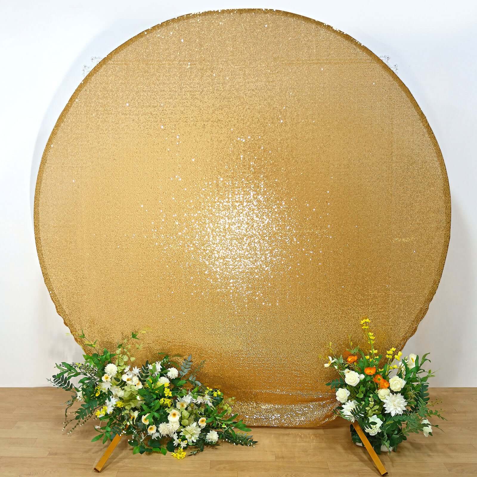Metallic Gold Sparkle Sequin Photo Backdrop Stand Cover, Shiny Shimmer Round Wedding Arch Cover, 2-Sided Custom Fit 7.5ft - Image 7