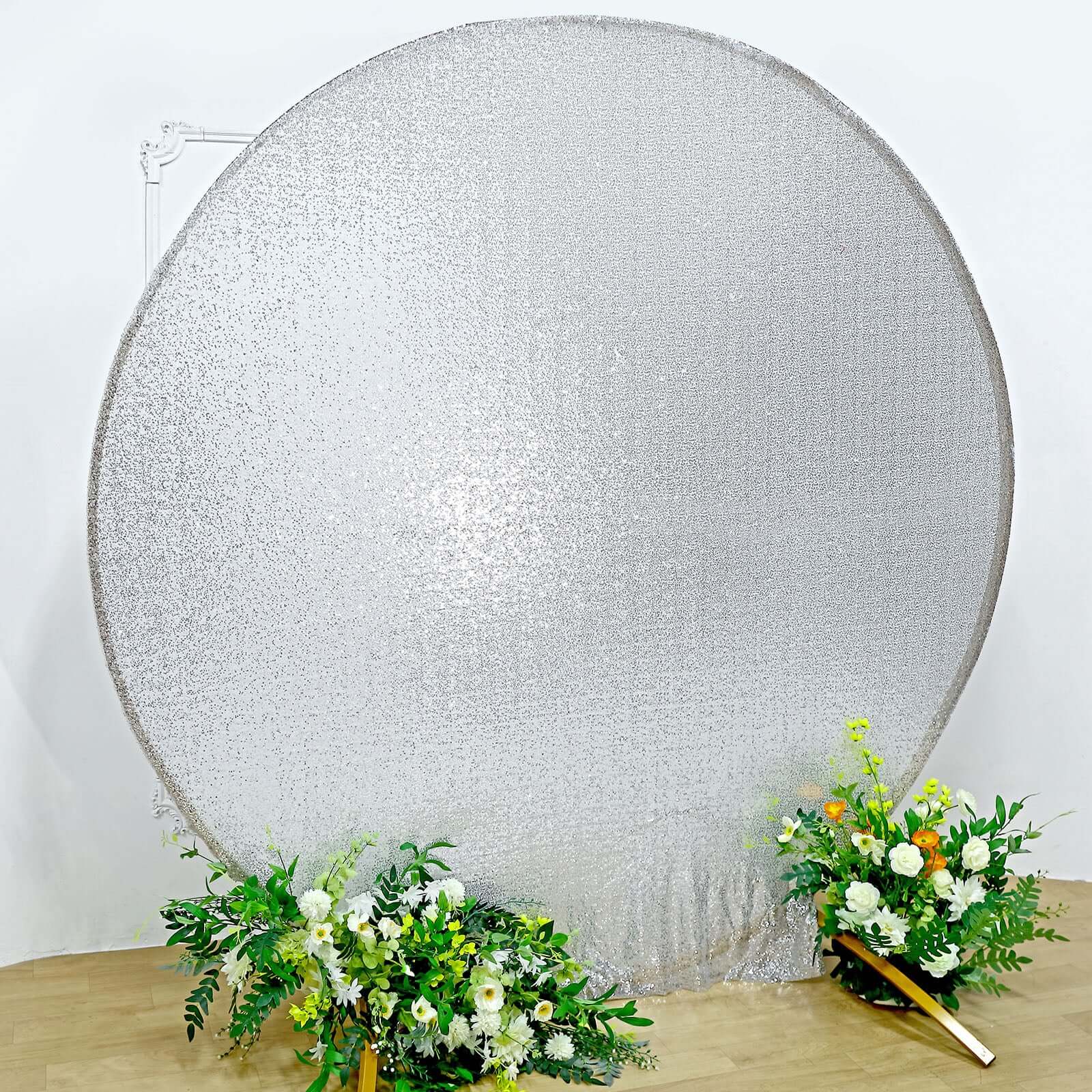 Metallic Silver Sparkle Sequin Photo Backdrop Stand Cover, Shiny Shimmer Round Wedding Arch Cover, 2-Sided Custom Fit 7.5ft - Image 10