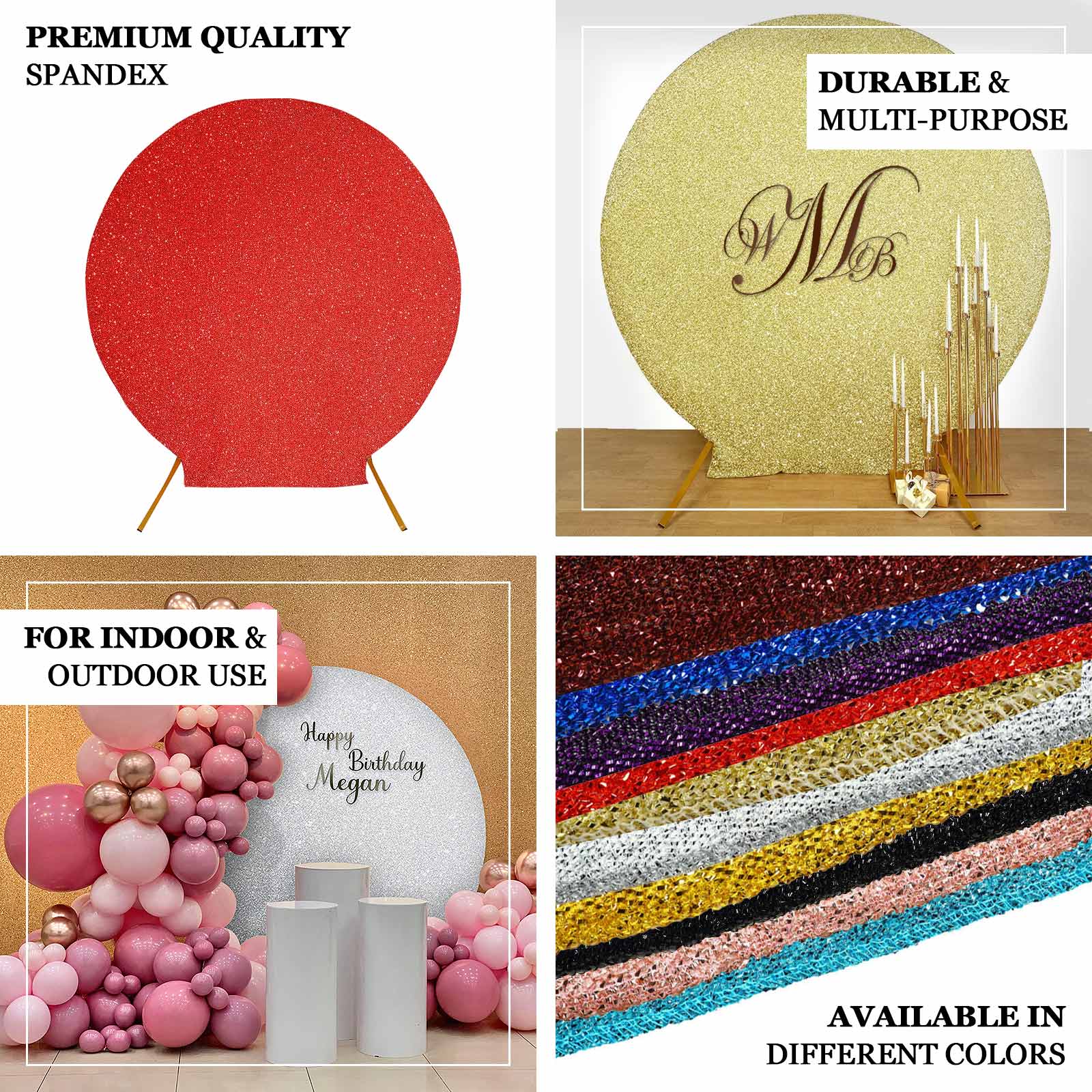 Rose Gold Metallic Shimmer Tinsel Spandex Party Photo Backdrop, 2-Sided Round Wedding Arch Cover 7.5ft - Image 4