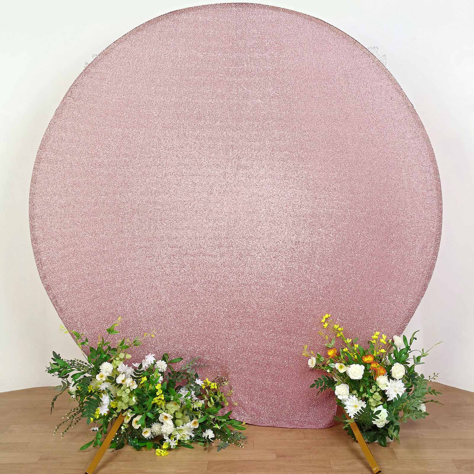 Rose Gold Metallic Shimmer Tinsel Spandex Party Photo Backdrop, 2-Sided Round Wedding Arch Cover 7.5ft - Image 7