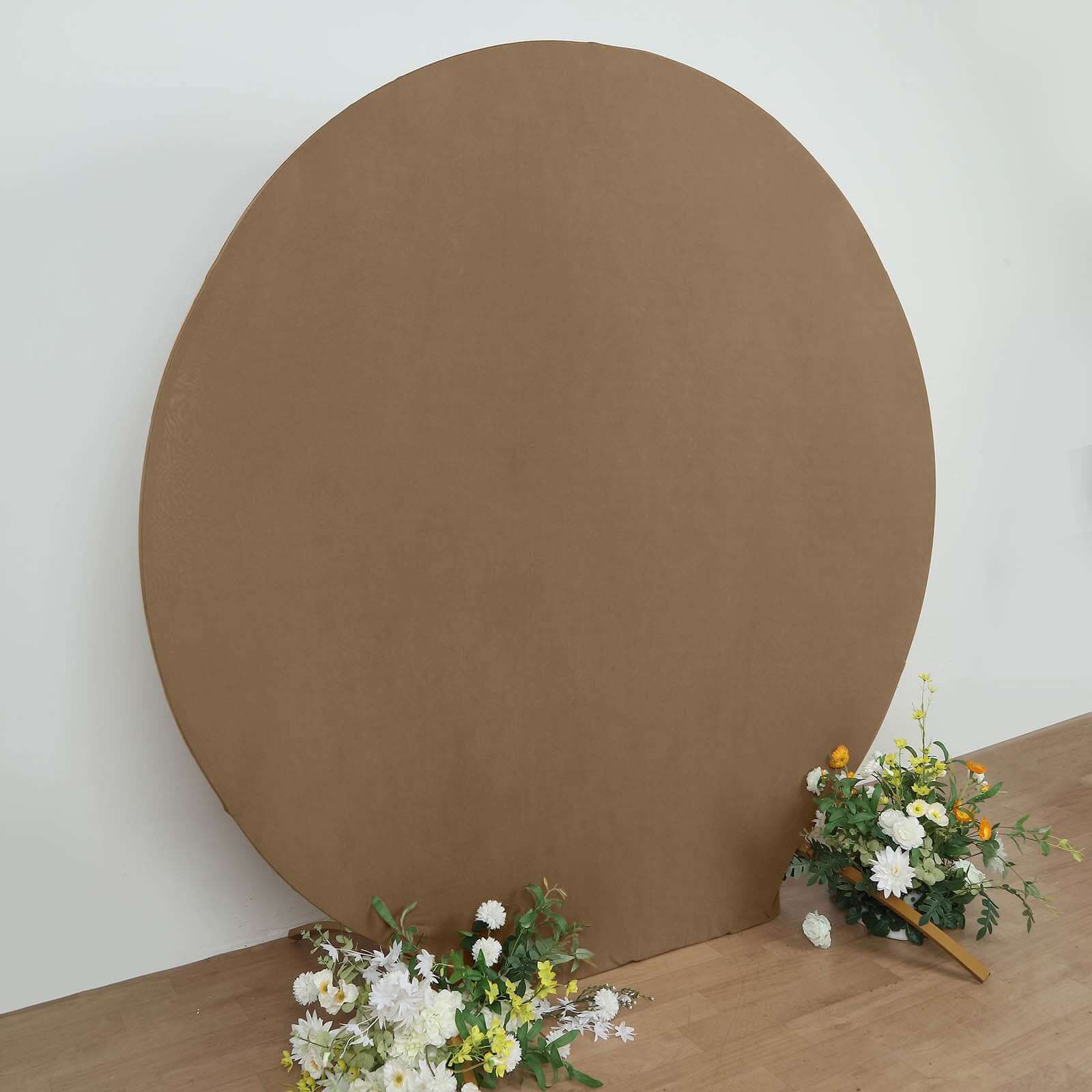 Taupe Round Spandex Fit Wedding Backdrop Stand Cover 7.5ft - Image 2
