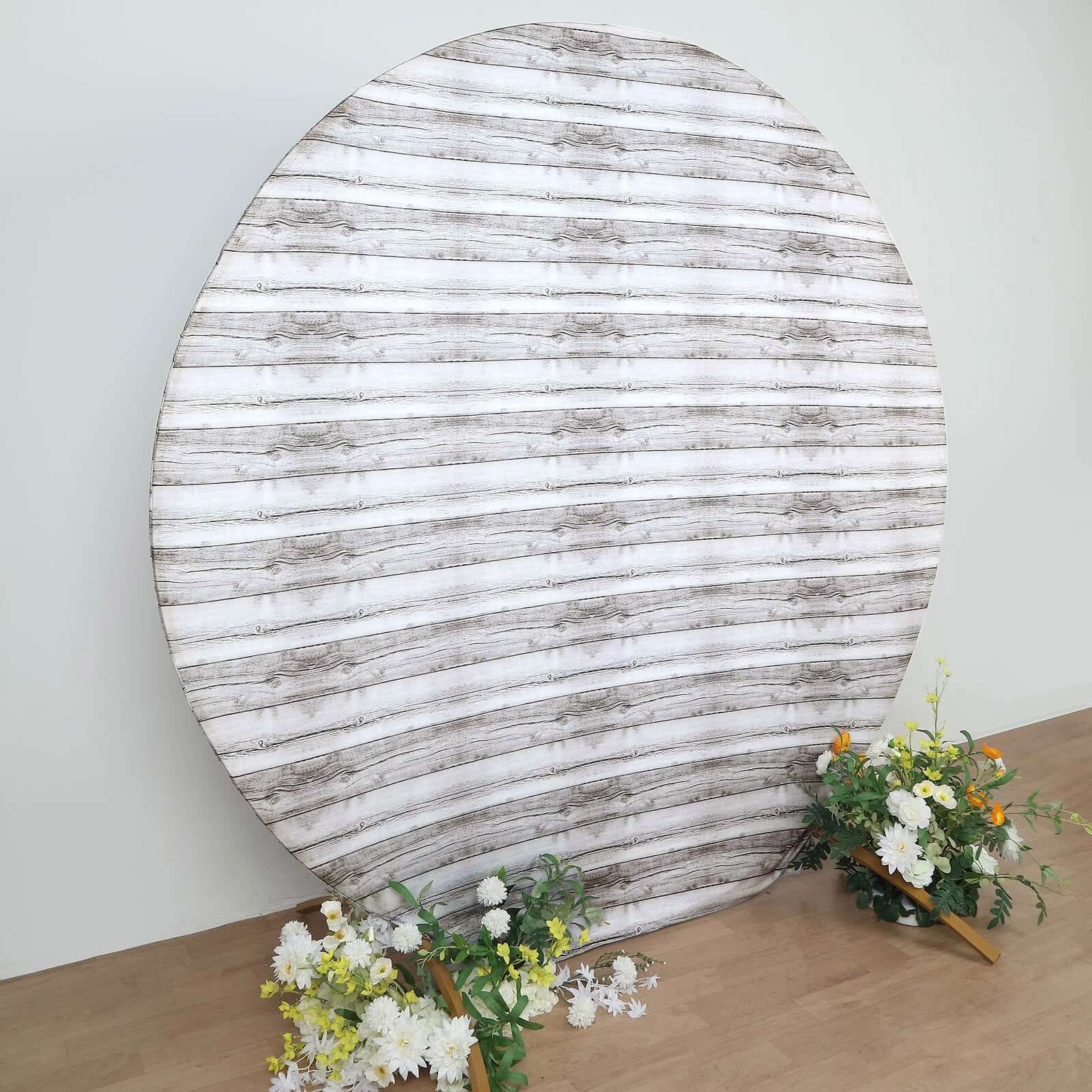 White Rustic Wood Plank Pattern Spandex Fit Backdrop Stand Cover 7.5ft - Image 2