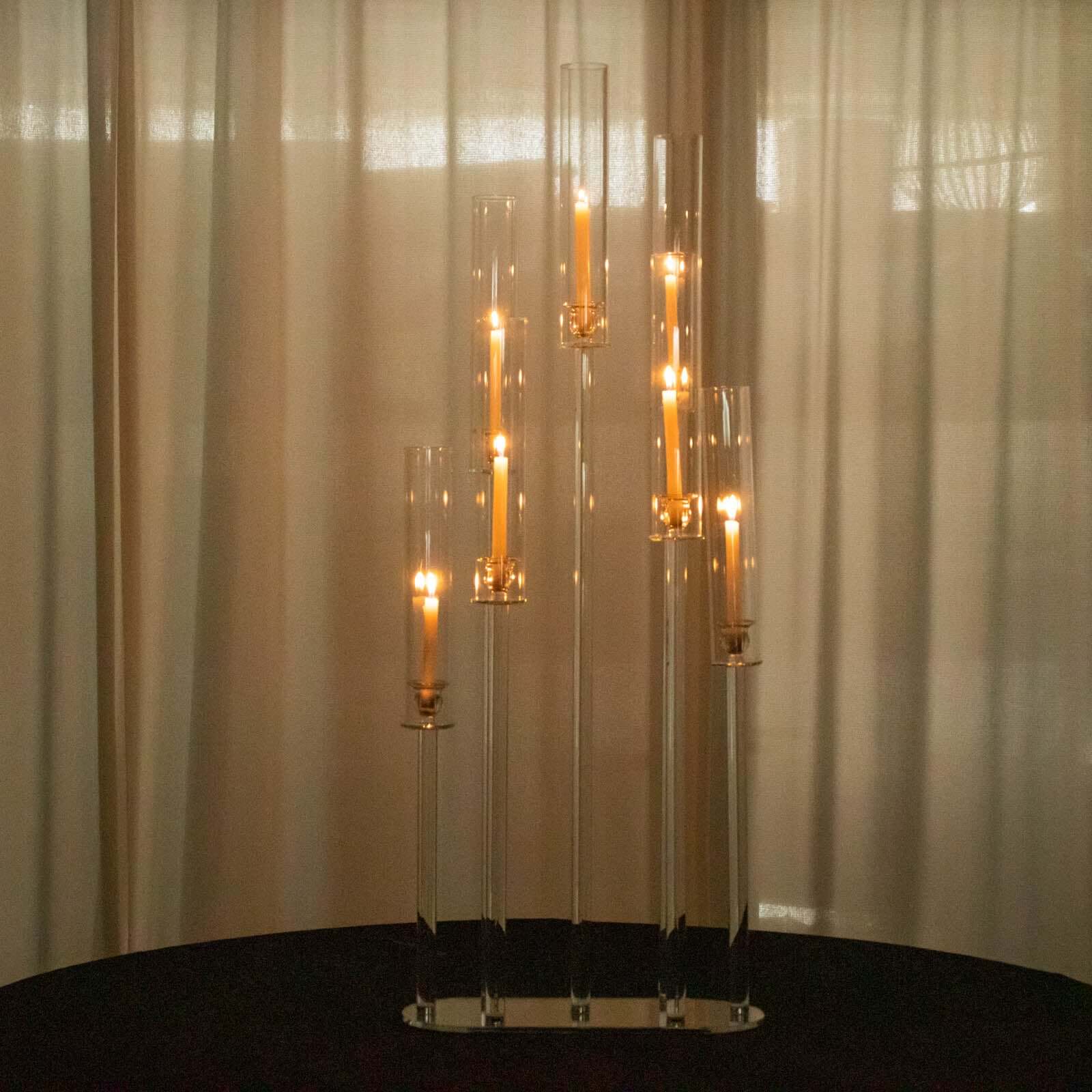 7-Arm Crystal Cluster Candelabra with Hurricane Shades 47" Clear - Stunning Wedding Aisle Table Centerpiece - Image 2