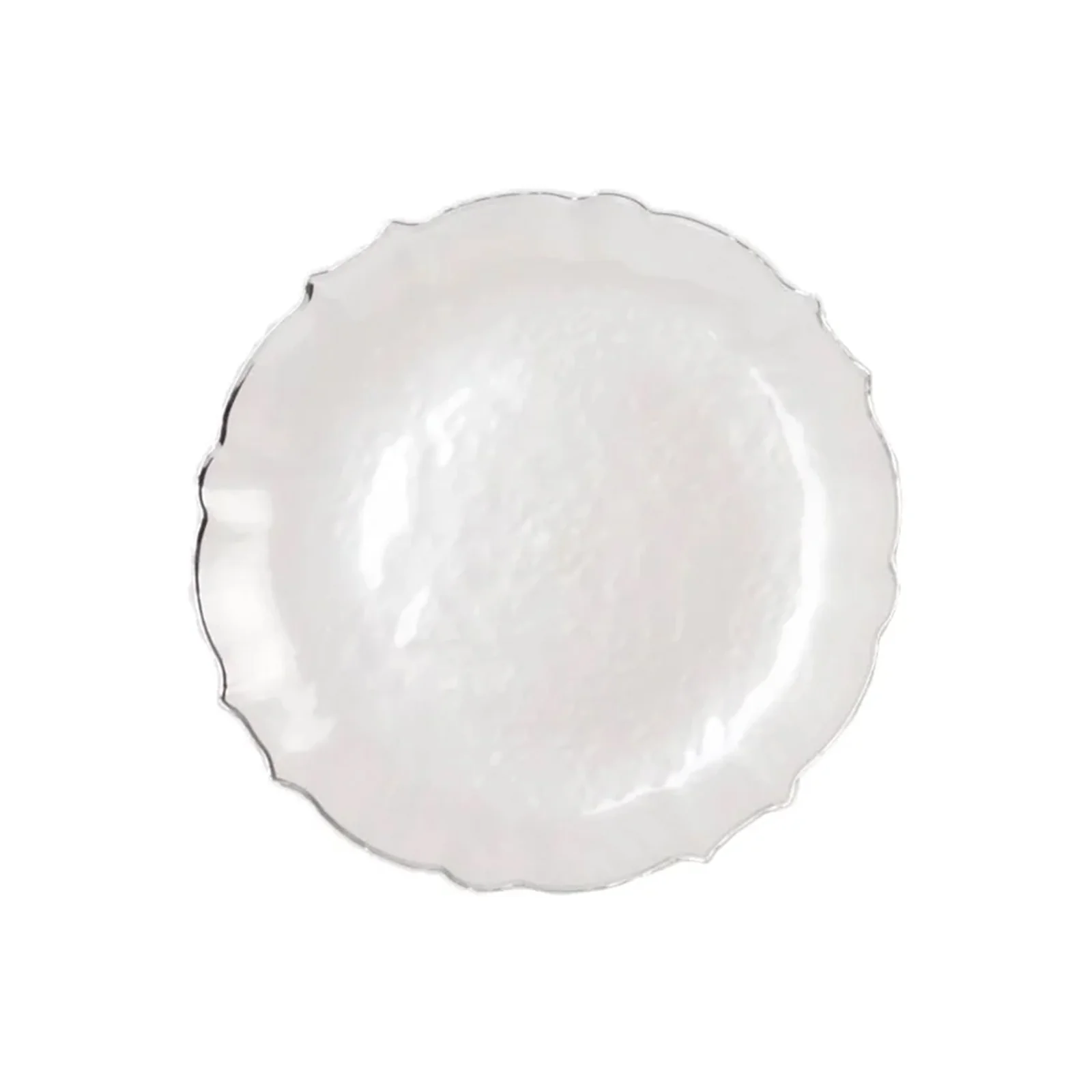 10-Pack Plastic Round Dessert Appetizer Plates 7" Pearl White Sunflower with Silver Scalloped Rim - Disposable Salad Plates for Sophisticated Events & Celebrations - Image 6