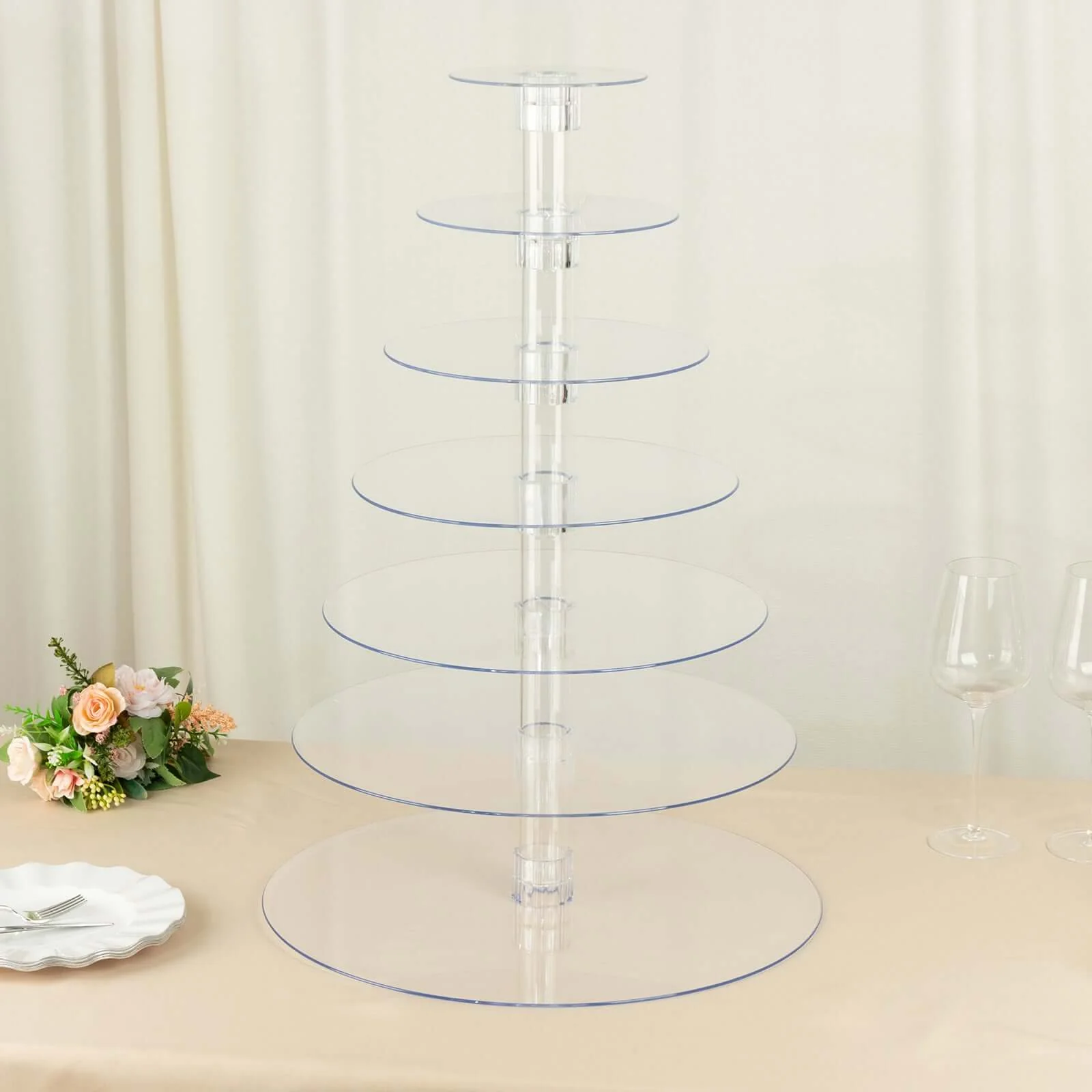 7-Tier Acrylic Round Cupcake Stand 26" Clear - Heavy Duty Dessert Tower Holder Pastry Display with Film Sheets for Modern Minimalist Buffet Party Tables - Image 2