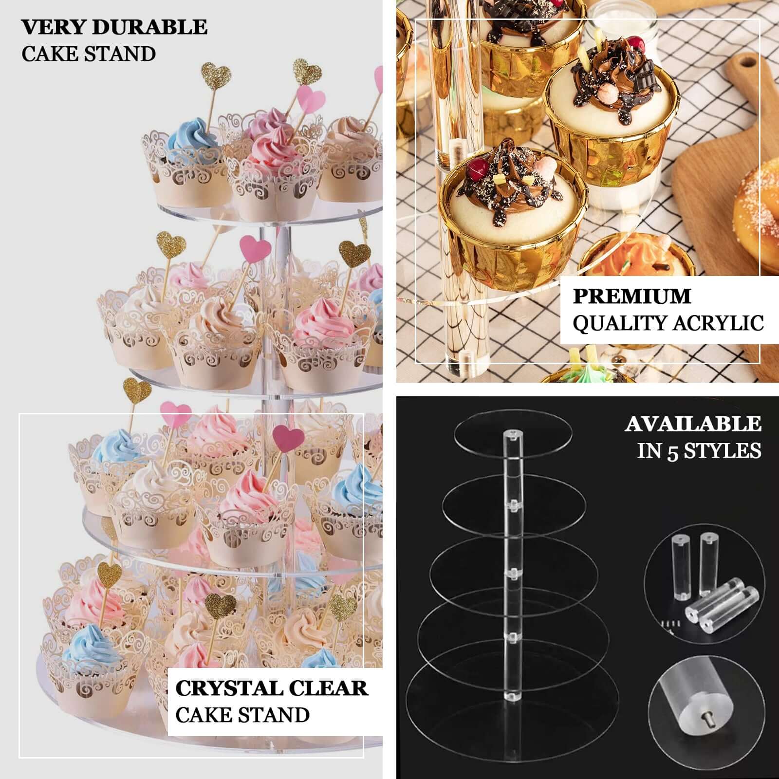 7-Tier Acrylic Round Cupcake Stand 26" Clear - Heavy Duty Dessert Tower Holder Pastry Display with Film Sheets for Modern Minimalist Buffet Party Tables - Image 4