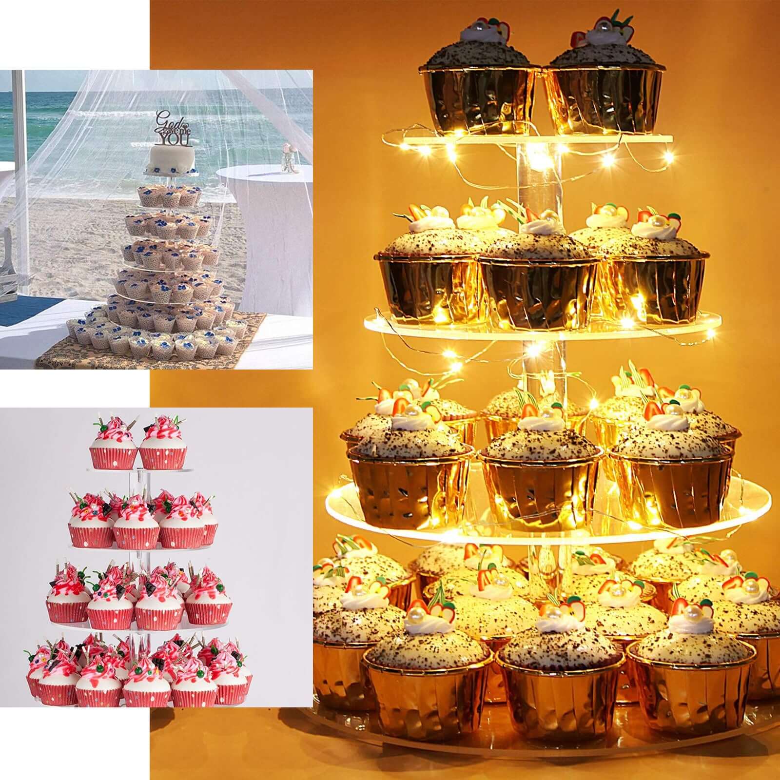 7-Tier Acrylic Round Cupcake Stand 26" Clear - Heavy Duty Dessert Tower Holder Pastry Display with Film Sheets for Modern Minimalist Buffet Party Tables - Image 5
