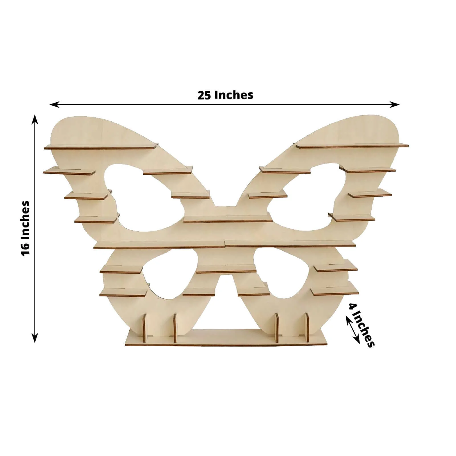 7-Tier Wooden Dessert Display Stand 25" Butterfly Shaped Design Natural - Double Sided Cupcake Holder Shelf Rack - Image 3