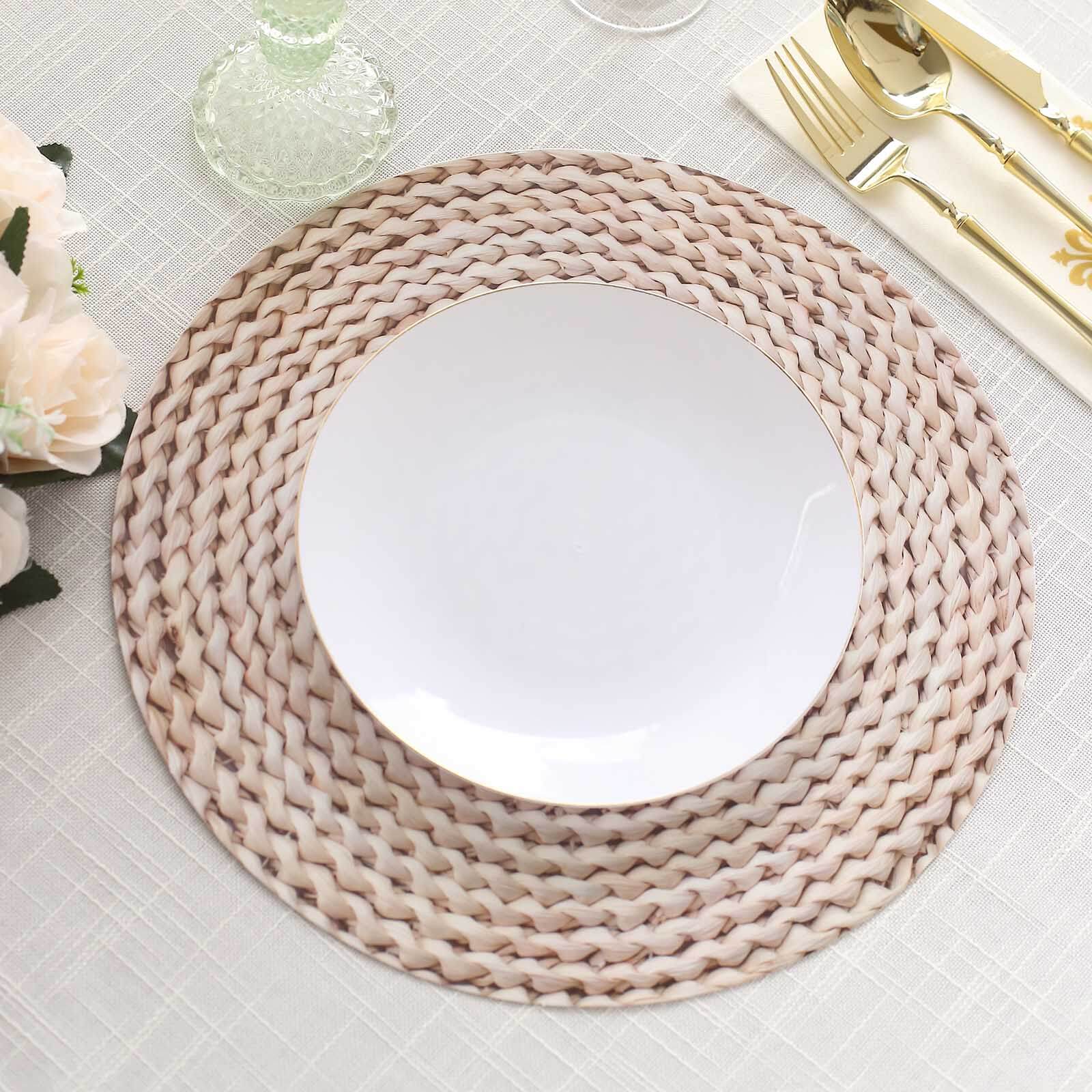 6-Pack Disposable Table Placemats 13" Wheat with Woven Rattan Print - 700GSM Cardboard Placemats for Rustic & Boho Themed Events - Image 2