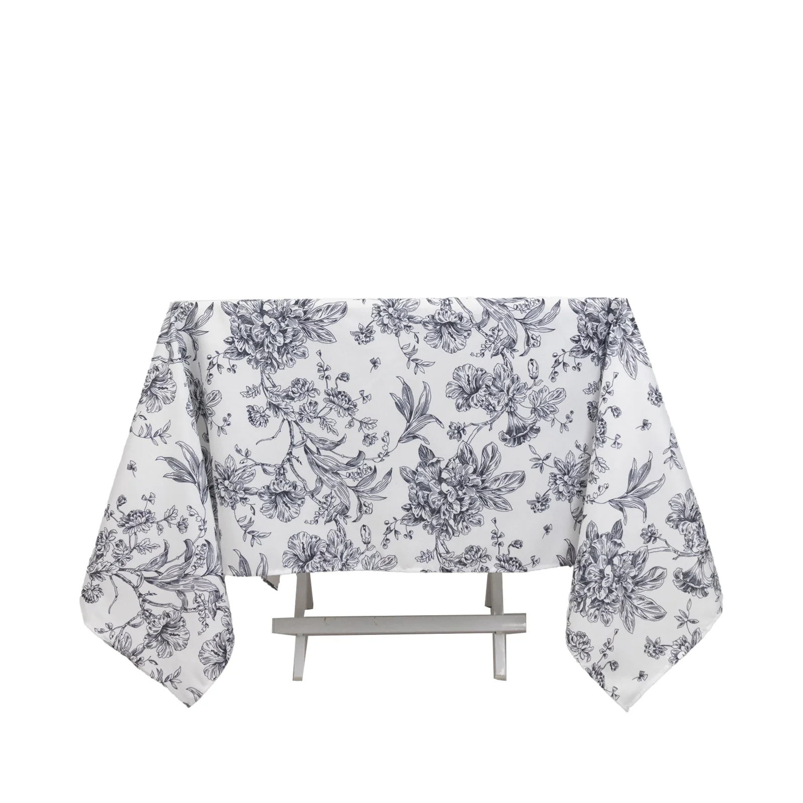 Polyester Square Tablecloth 70"x70" White with Black French Toile Pattern - Sophisticated Table Cover for Chic Weddings & Events - Image 6