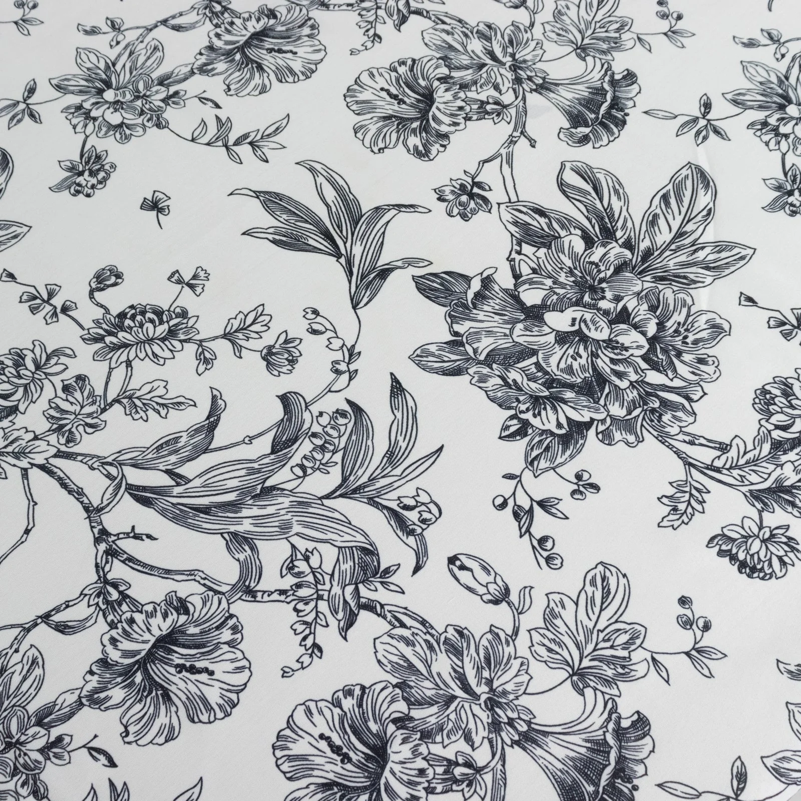Polyester Square Table Overlay 70"x70" White with Black French Toile Pattern - Sophisticated Table Topper for Chic Weddings & Events - Image 5