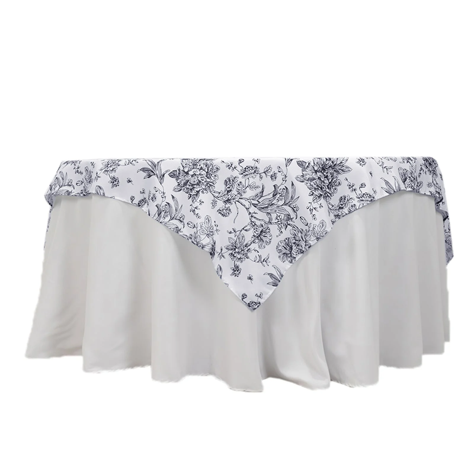 Polyester Square Table Overlay 70"x70" White with Black French Toile Pattern - Sophisticated Table Topper for Chic Weddings & Events - Image 6