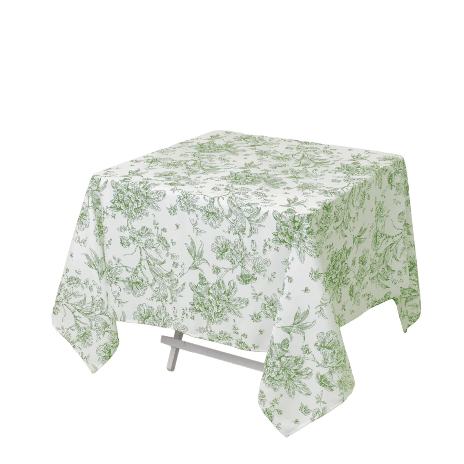 Polyester Square Tablecloth 70"x70" White with Dusty Sage Green French Toile Pattern - Sophisticated Table Cover for Chic Weddings & Events - Image 3
