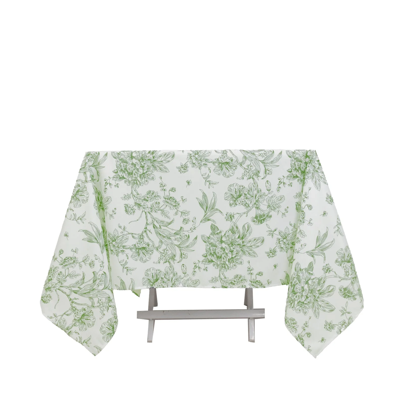 Polyester Square Tablecloth 70"x70" White with Dusty Sage Green French Toile Pattern - Sophisticated Table Cover for Chic Weddings & Events - Image 6