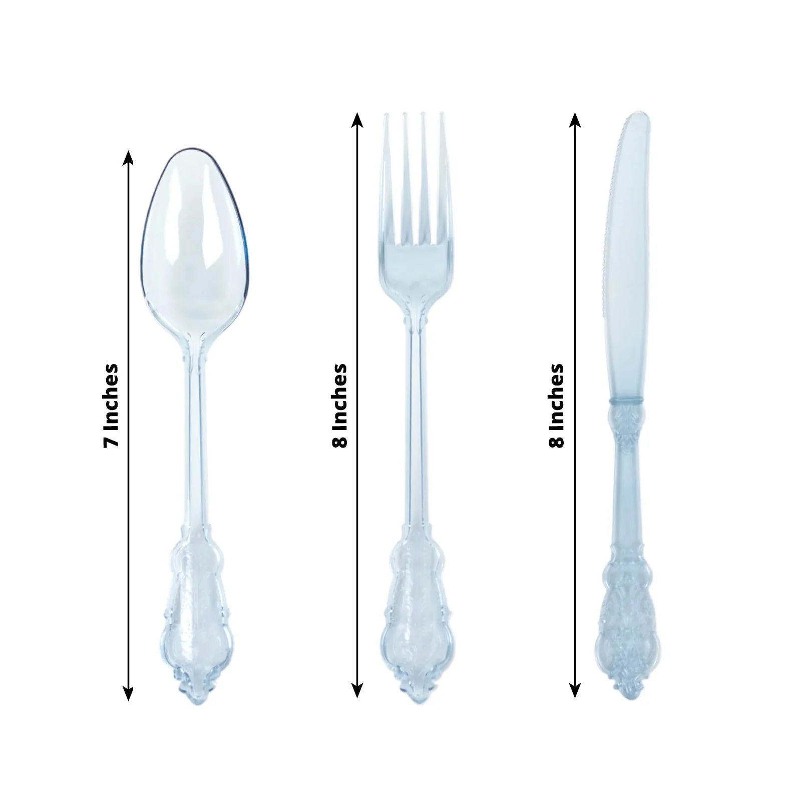 72 Pcs Plastic Silverware Set Transparent Dusty Blue in Baroque Style - Heavy Duty Disposable Knife, Fork, and Spoon Set - Image 3