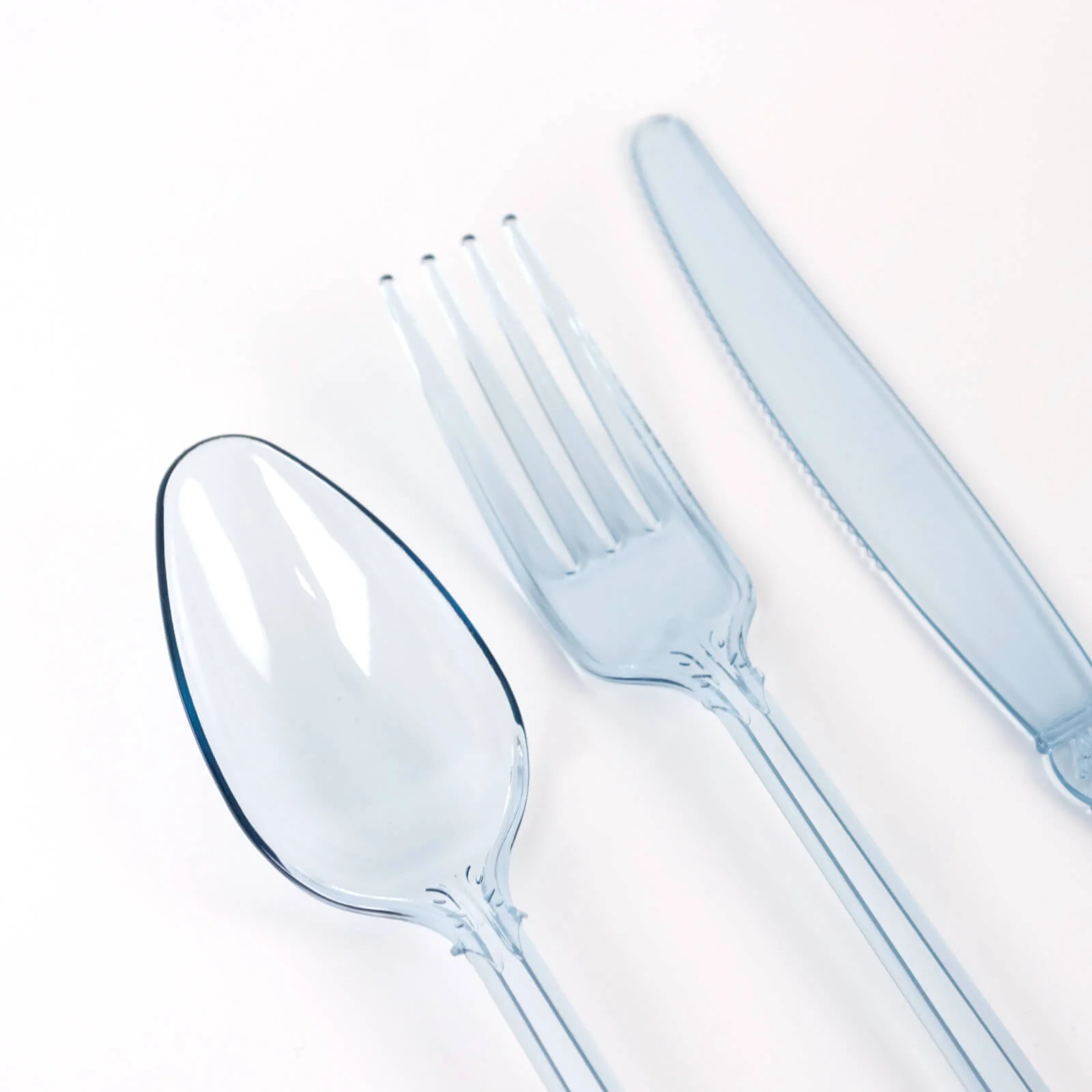 72 Pcs Plastic Silverware Set Transparent Dusty Blue in Baroque Style - Heavy Duty Disposable Knife, Fork, and Spoon Set - Image 8