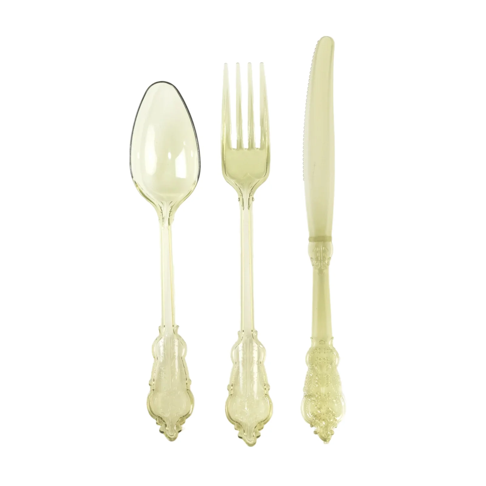 72 Pcs Plastic Silverware Set Transparent Dusty Sage Green in Baroque Style - Heavy Duty Disposable Knife, Fork, and Spoon Set - Image 6