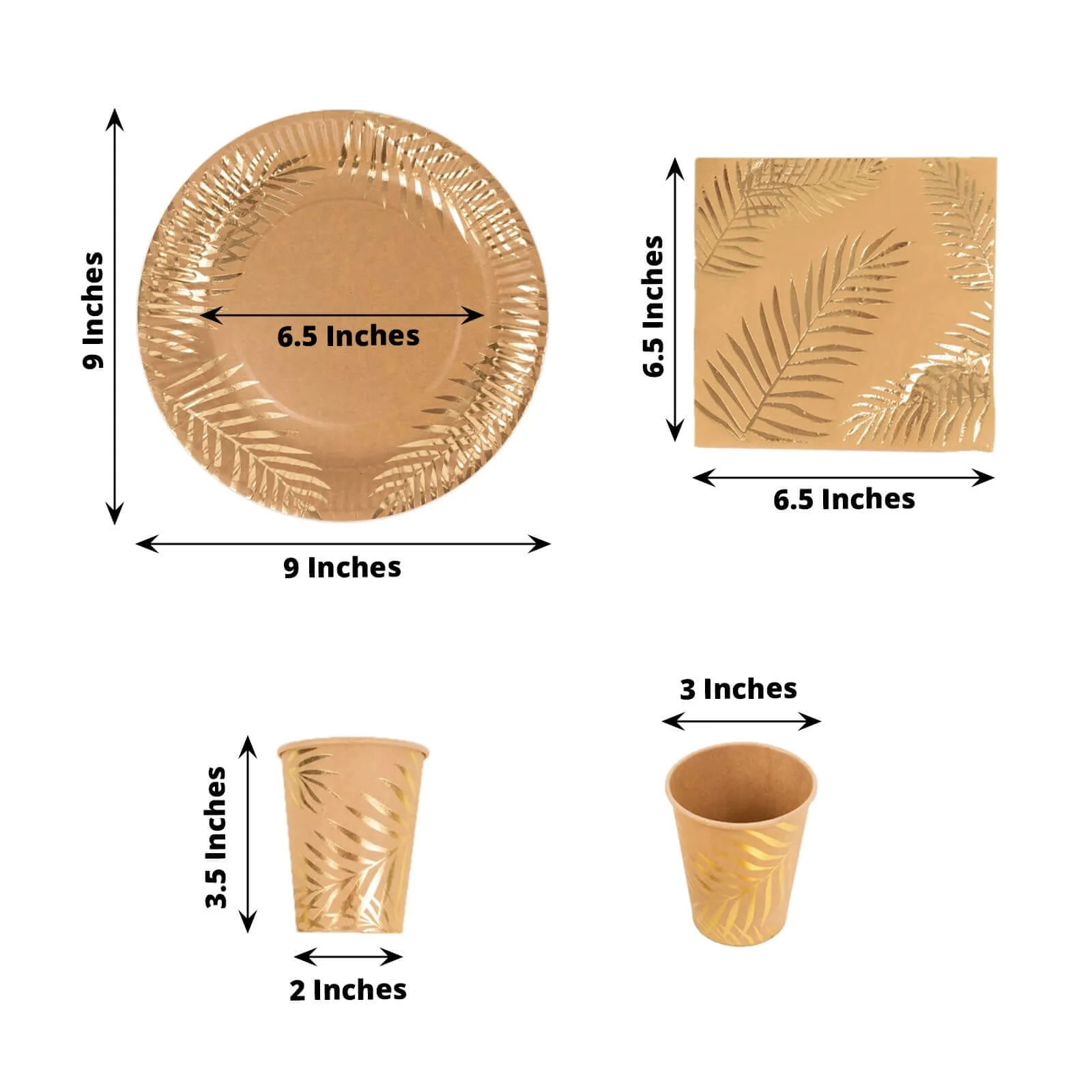 72 Pcs Paper Dinnerware Set Natural with Gold Foil Palm Leaves Print - Disposable Plates, Cups, and Napkins Tableware - Image 3