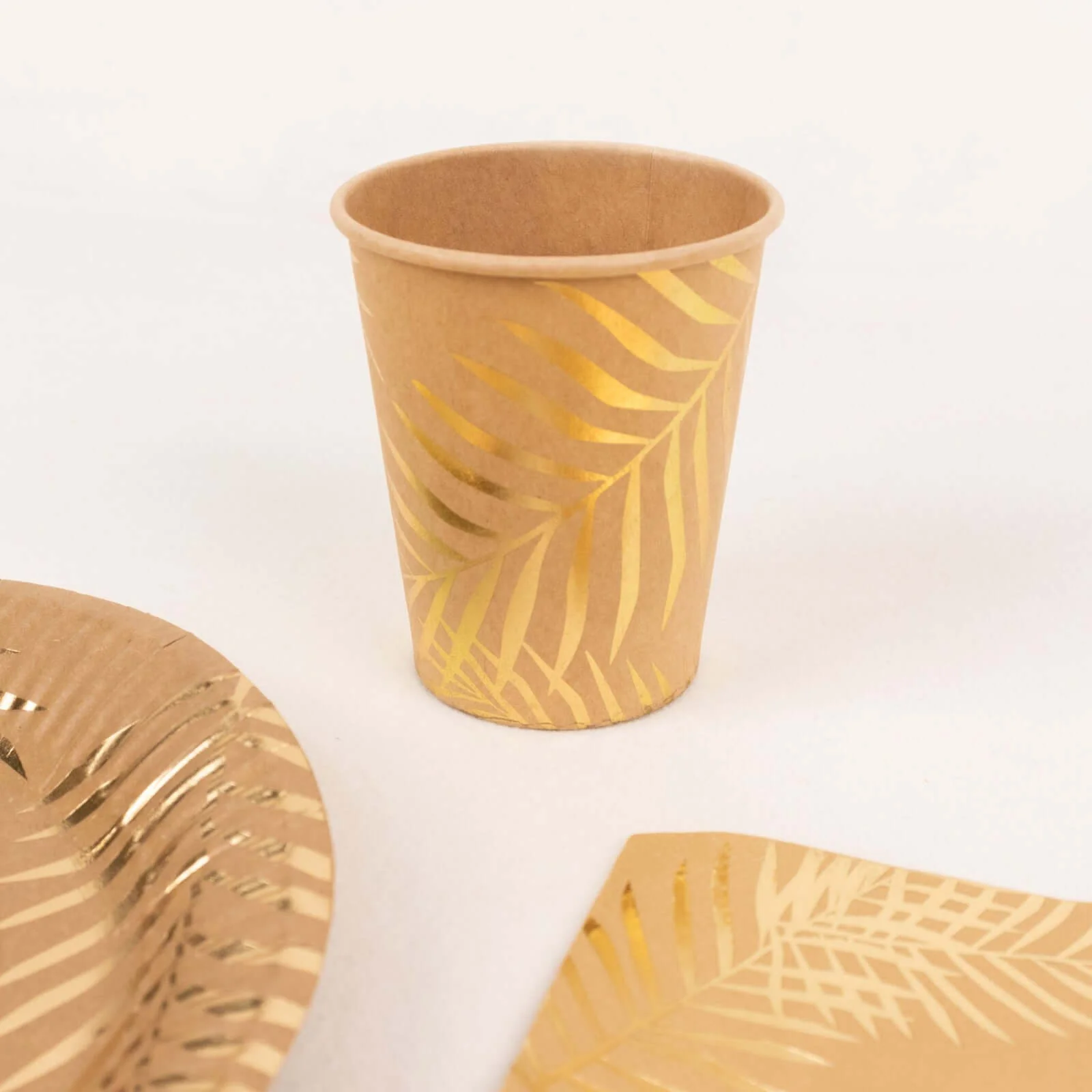 72 Pcs Paper Dinnerware Set Natural with Gold Foil Palm Leaves Print - Disposable Plates, Cups, and Napkins Tableware - Image 8