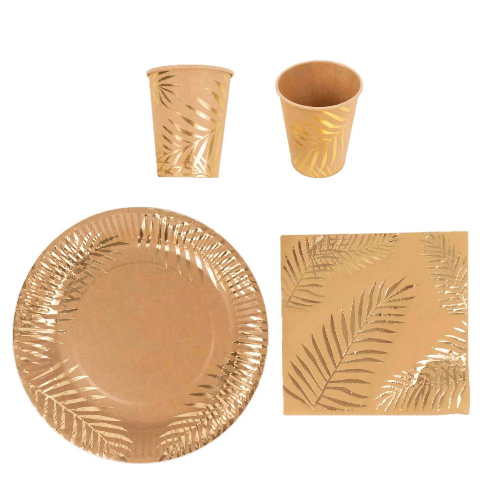 72 Pcs Paper Dinnerware Set Natural with Gold Foil Palm Leaves Print - Disposable Plates, Cups, and Napkins Tableware - Image 9