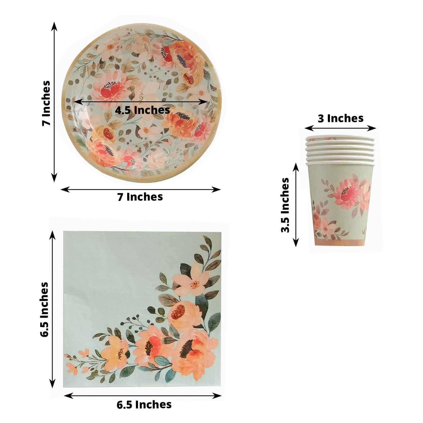 72 Pcs Paper Dinnerware Set Sage Green with Pink Floral Print - Disposable Plates, Cups, and Napkins Tableware - Image 3
